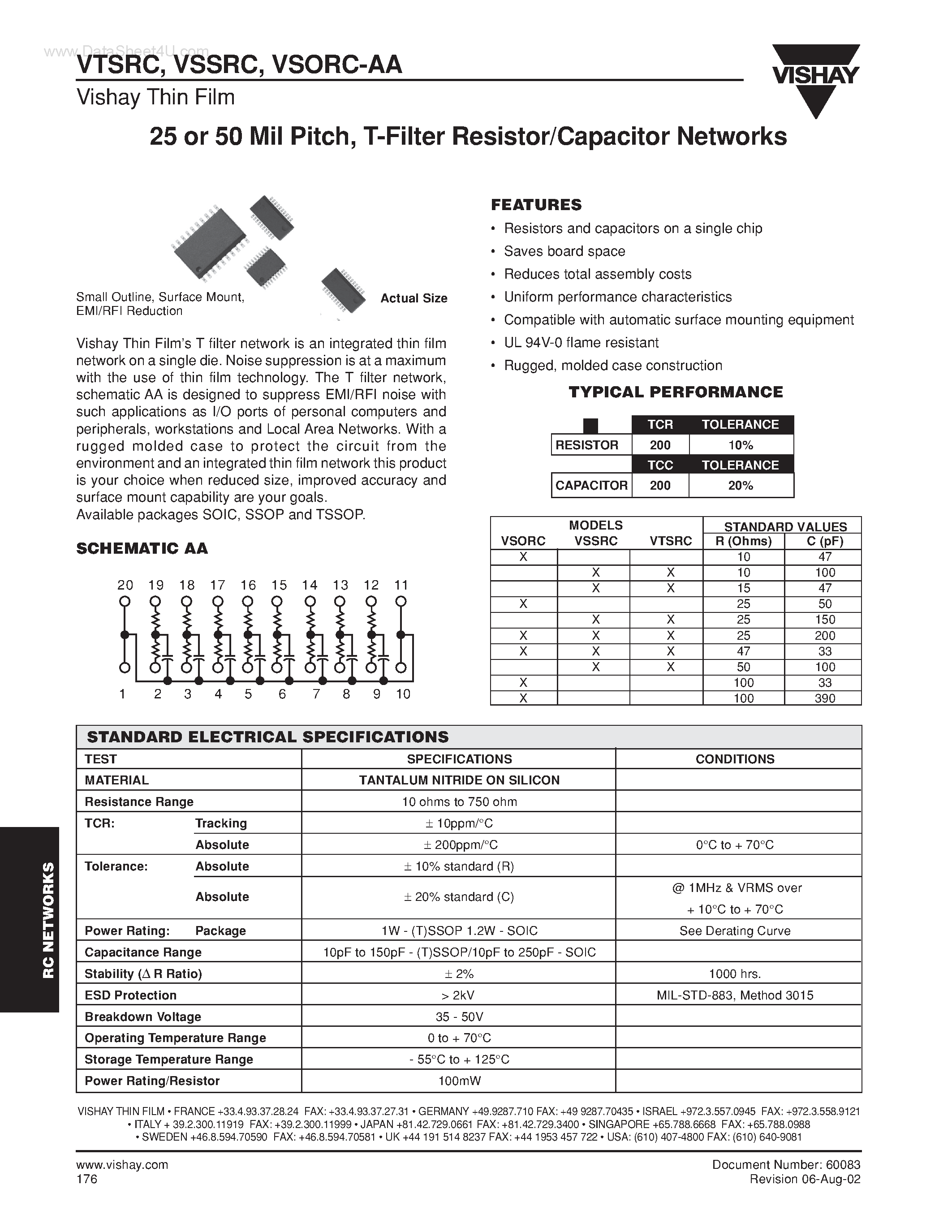 Datasheet VTSRC - T-Filter Resistor/Capacitor Networks page 1