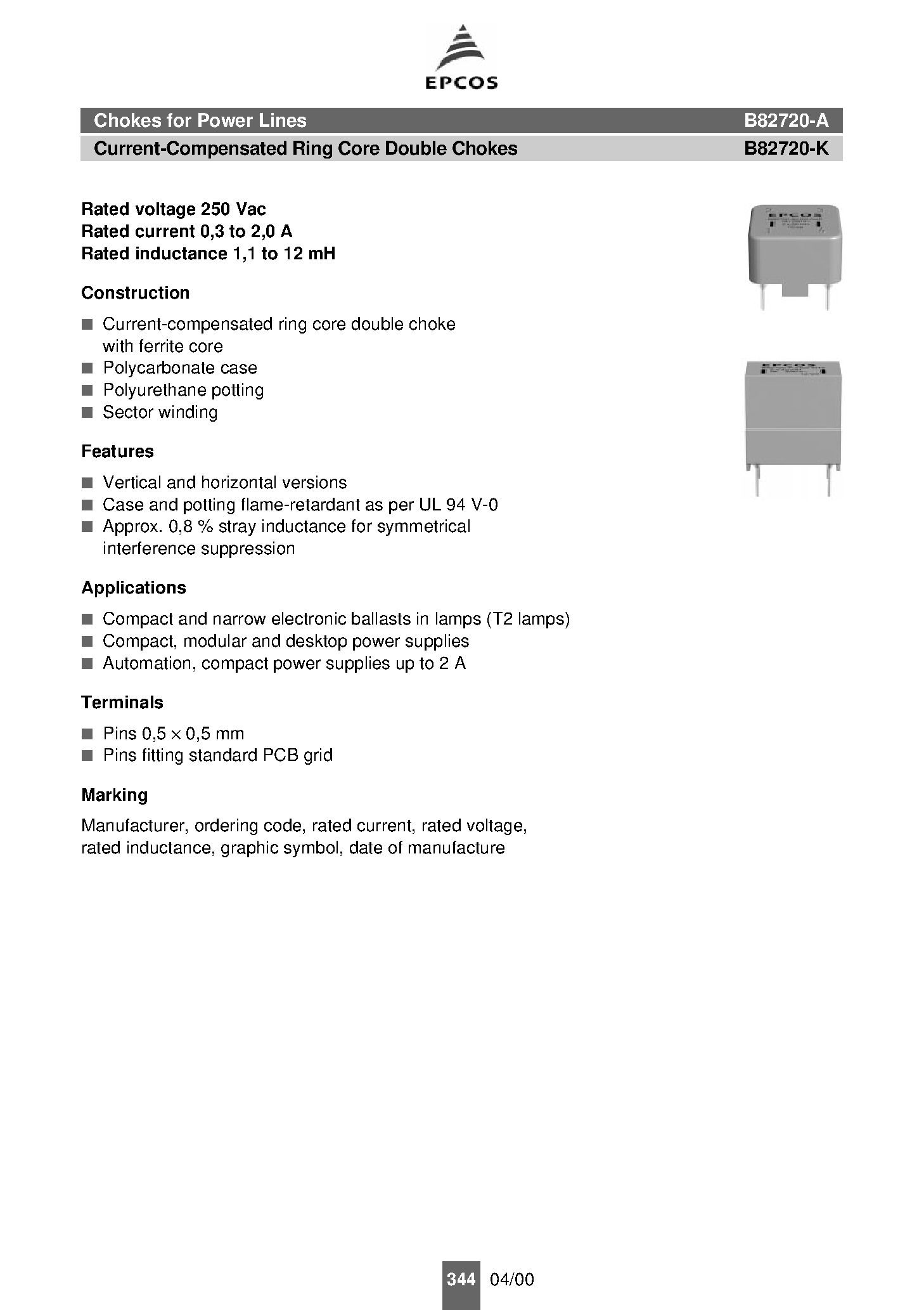 Даташит B82720-A - Chokes страница 1