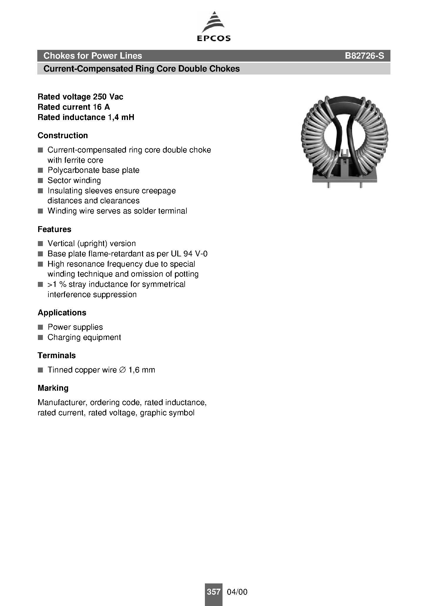 Datasheet B82726-S - Chokes page 1