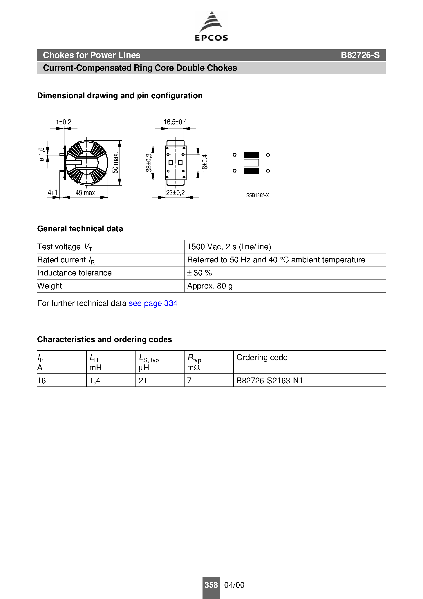 Datasheet B82726-S - Chokes page 2