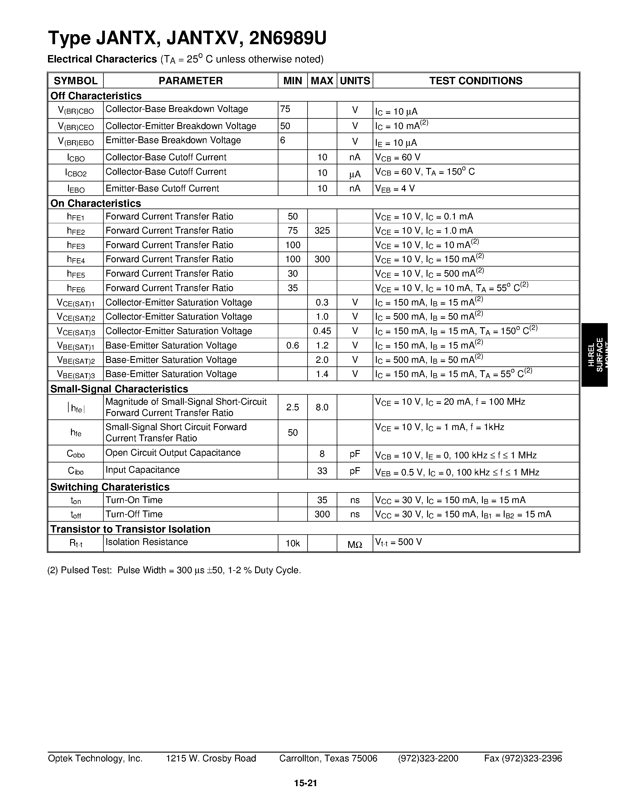 Datasheet 2N6989U - Surface Mount Quad NPN Transistor page 2