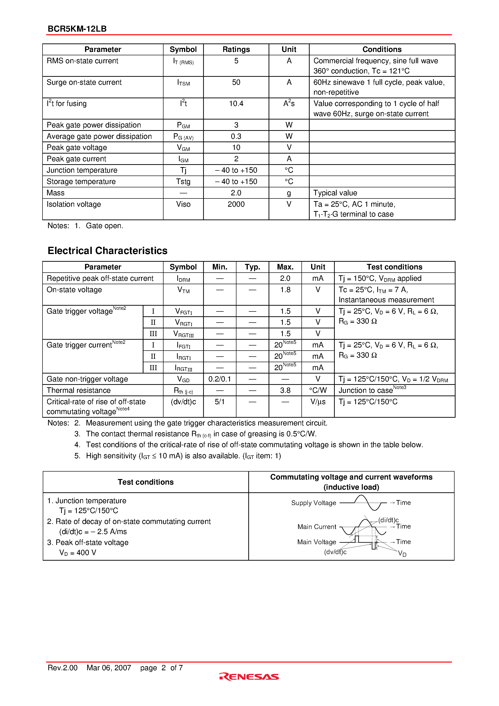 Datasheet BCR5KM-12LB - Triac Medium Power Use page 2