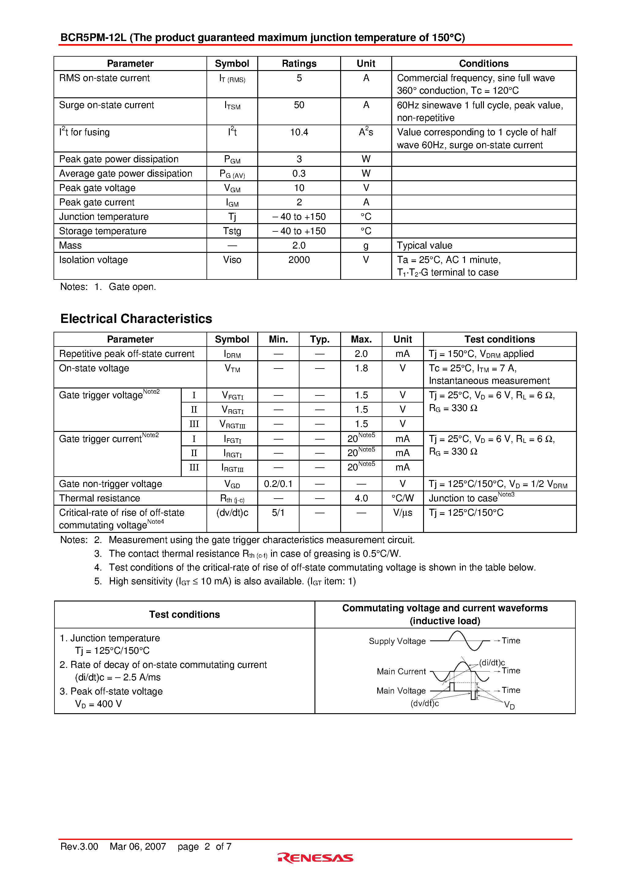 Datasheet BCR5PM-12L - Triac Medium Power Use page 2
