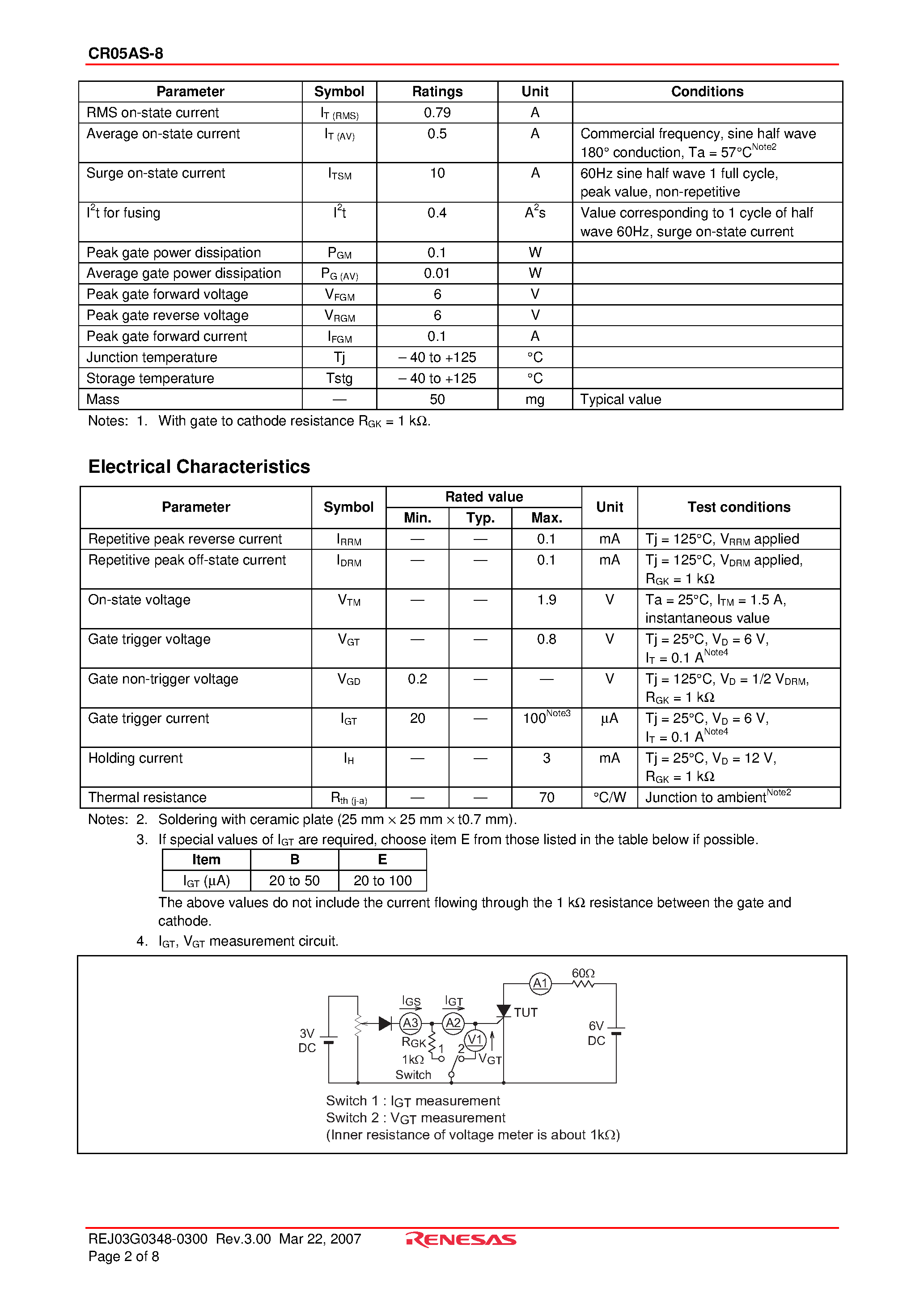 Datasheet CR05AS-8 - Thyristor Low Power Use page 2