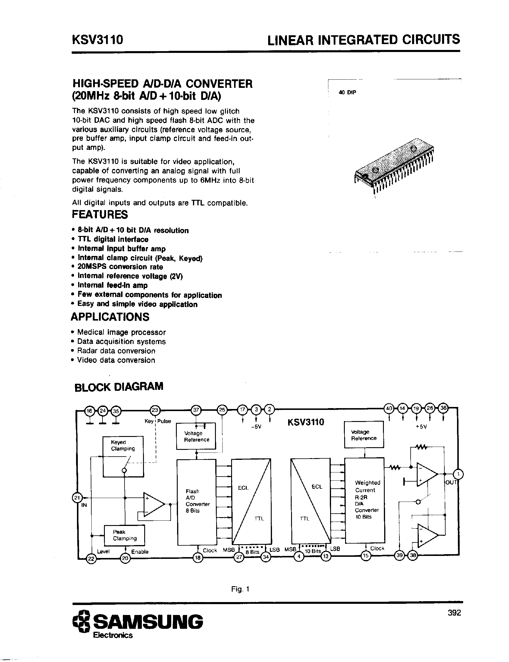 Datasheet KSV3110 - High Speed A/D - D/A Converter page 1