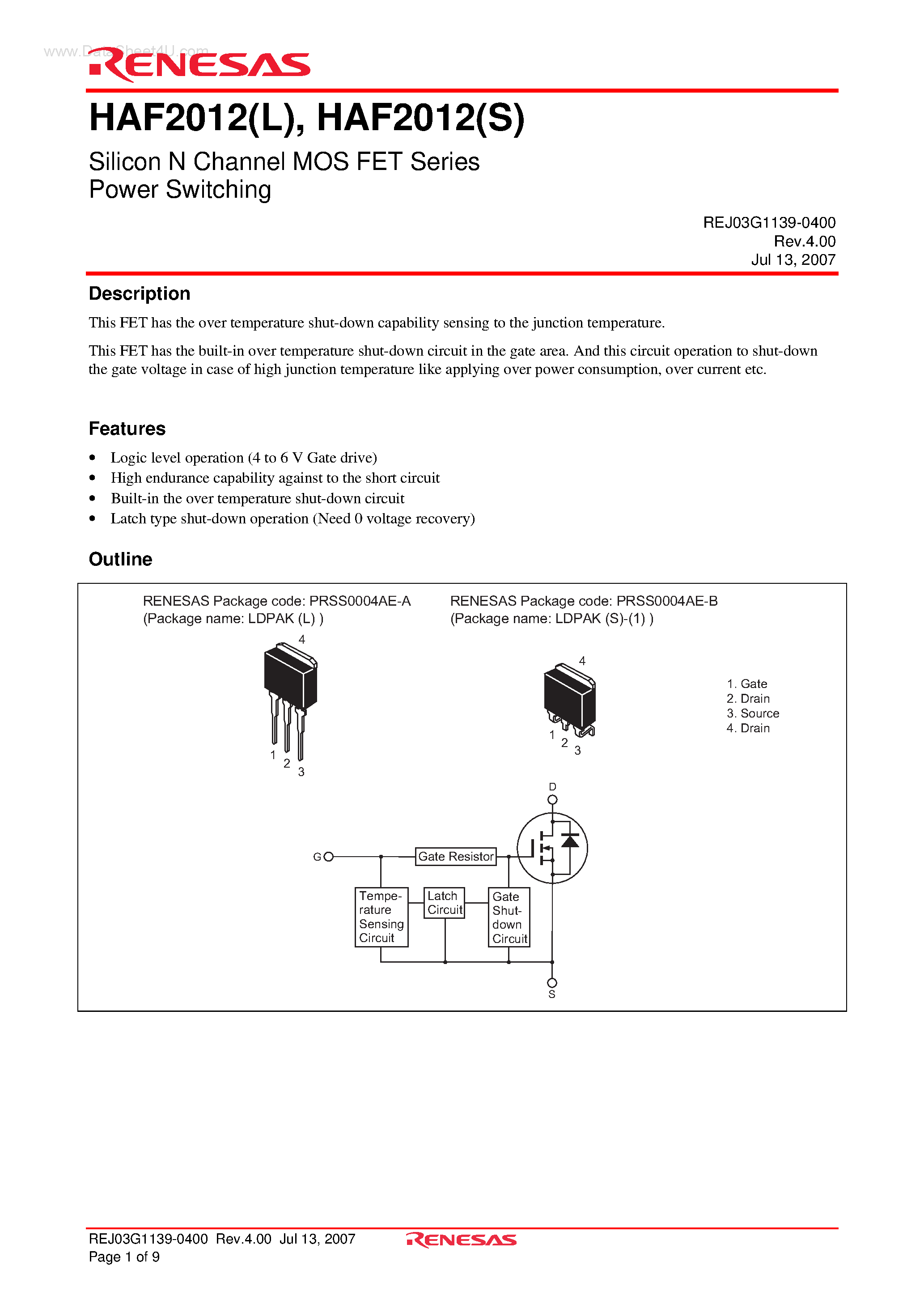 Datasheet HAF2012 - Silicon N Channel MOS FET Series Power Switching page 1