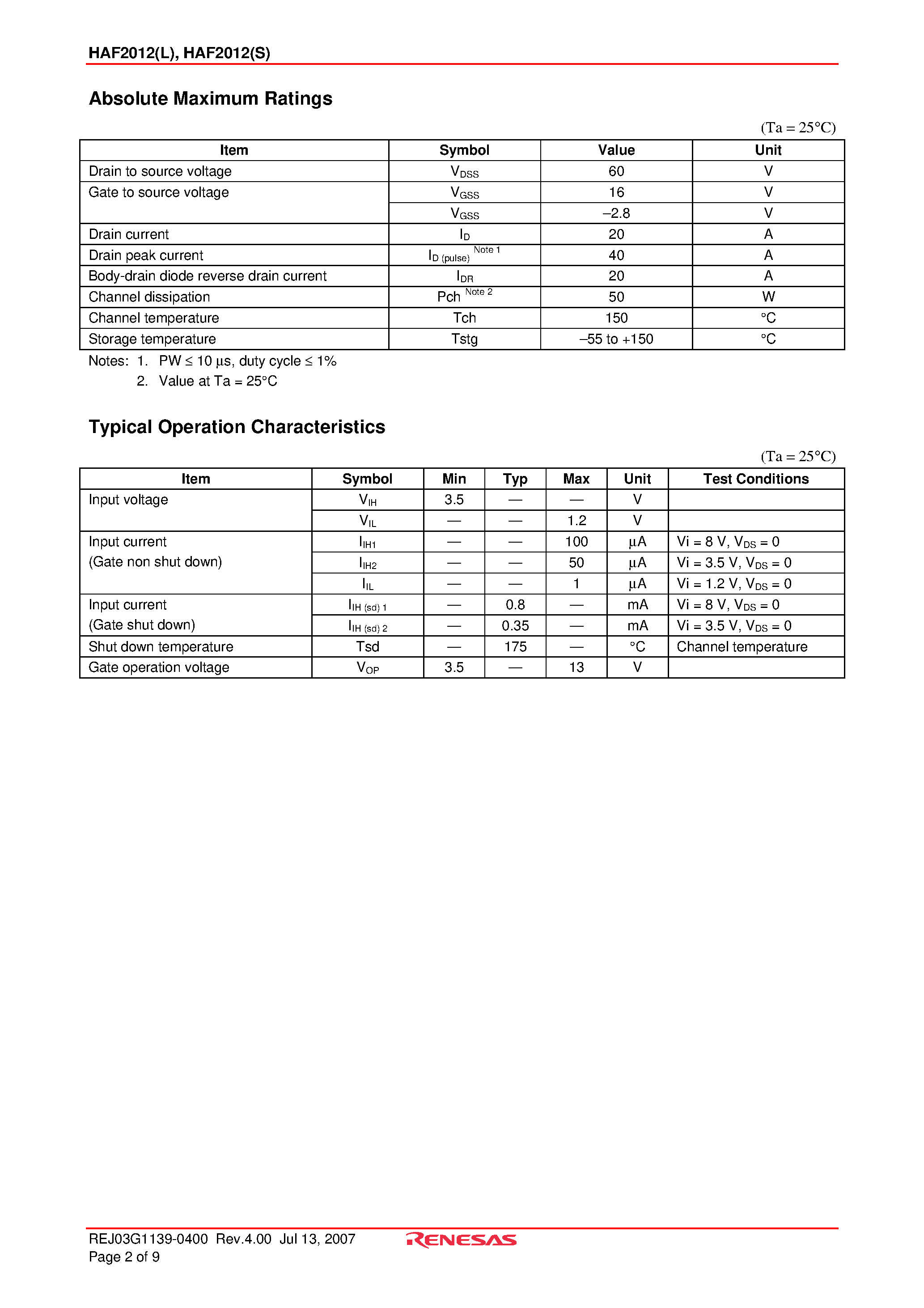 Datasheet HAF2012 - Silicon N Channel MOS FET Series Power Switching page 2
