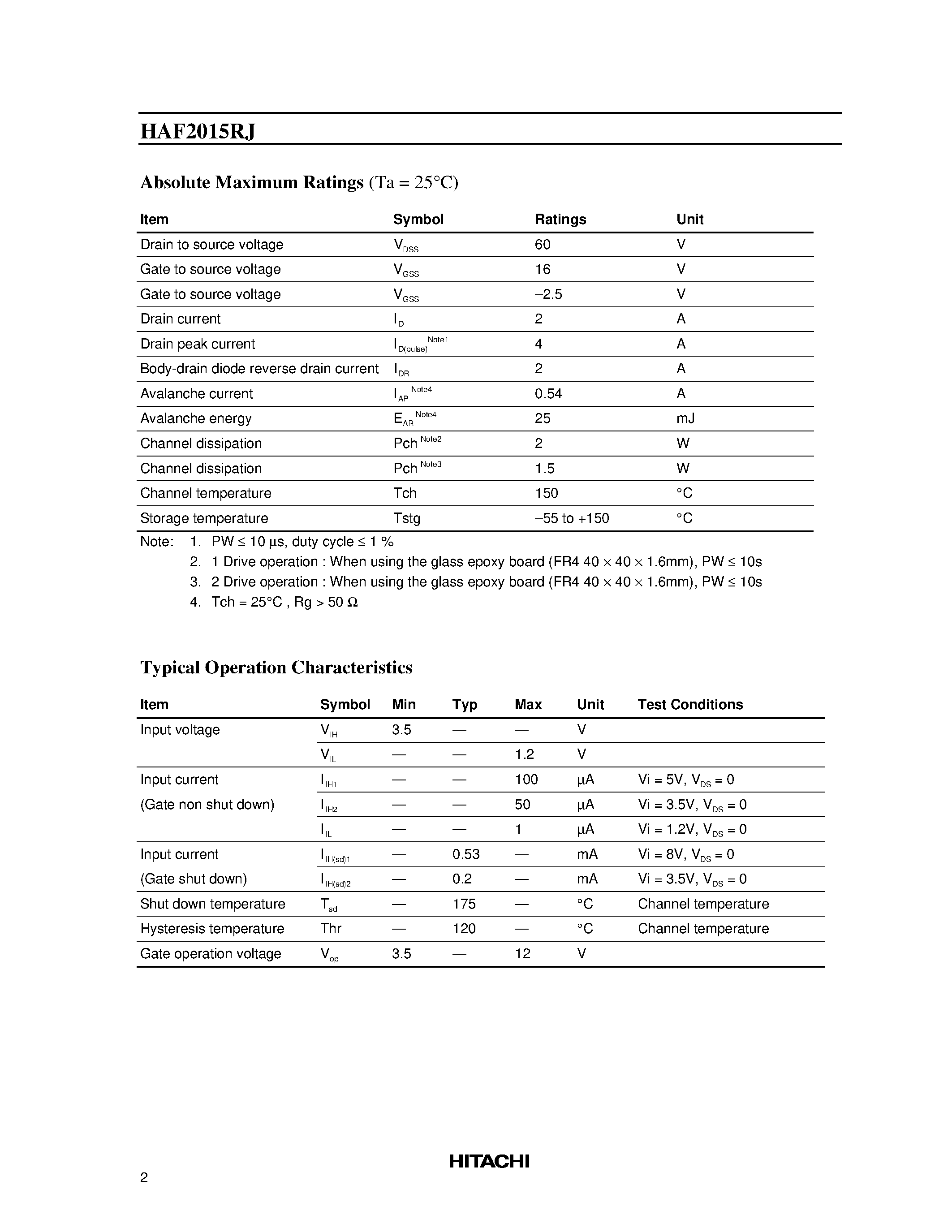 Datasheet HAF2015RJ - SILICON N CHANNEL MOS FET SERIES POWER SWITCHING page 2