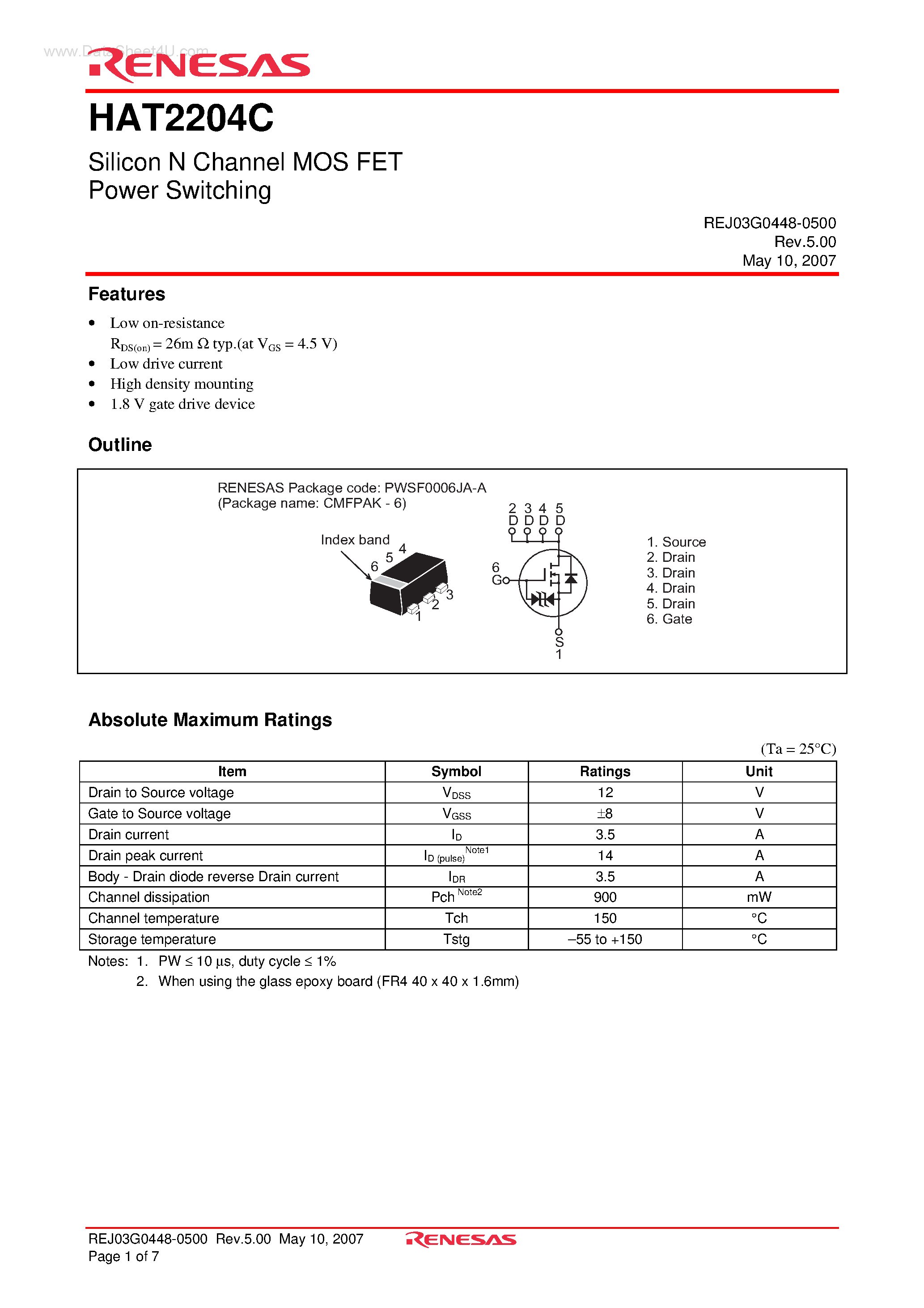 Datasheet HAT2204C - Silicon N Channel MOS FET Power Switching page 1