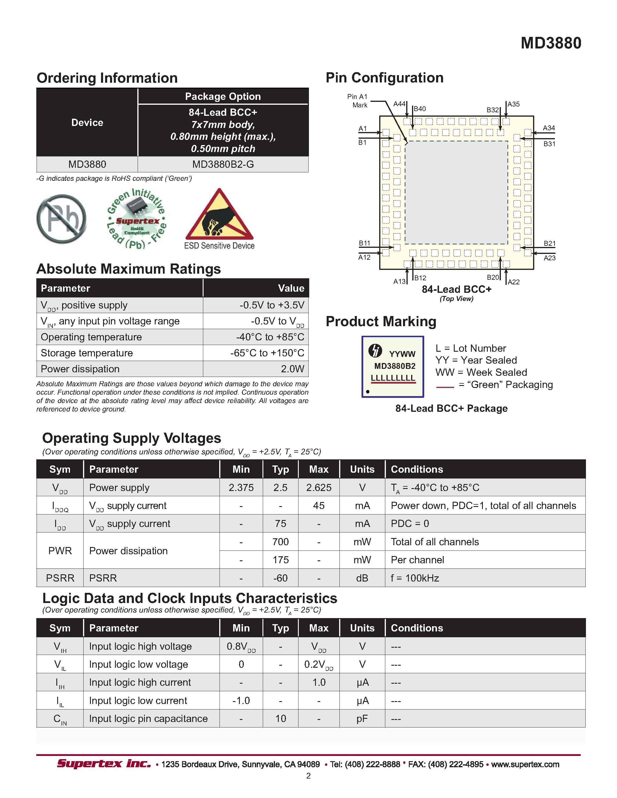 Datasheet MD3880 - 4-Channel Low-Noise Amplifier page 2