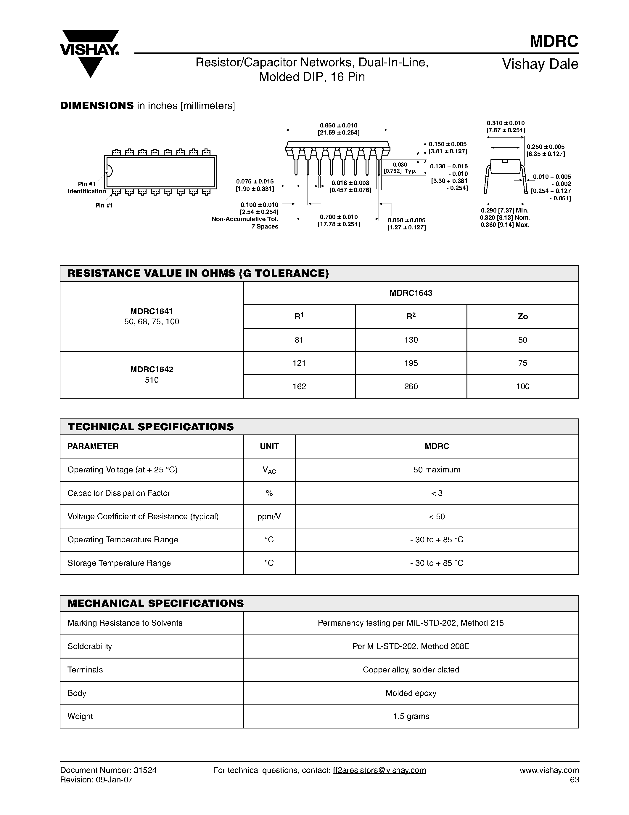 Datasheet MDRC page 2 Datasheet MDRC - Resistor/Capacitor Networks page 2