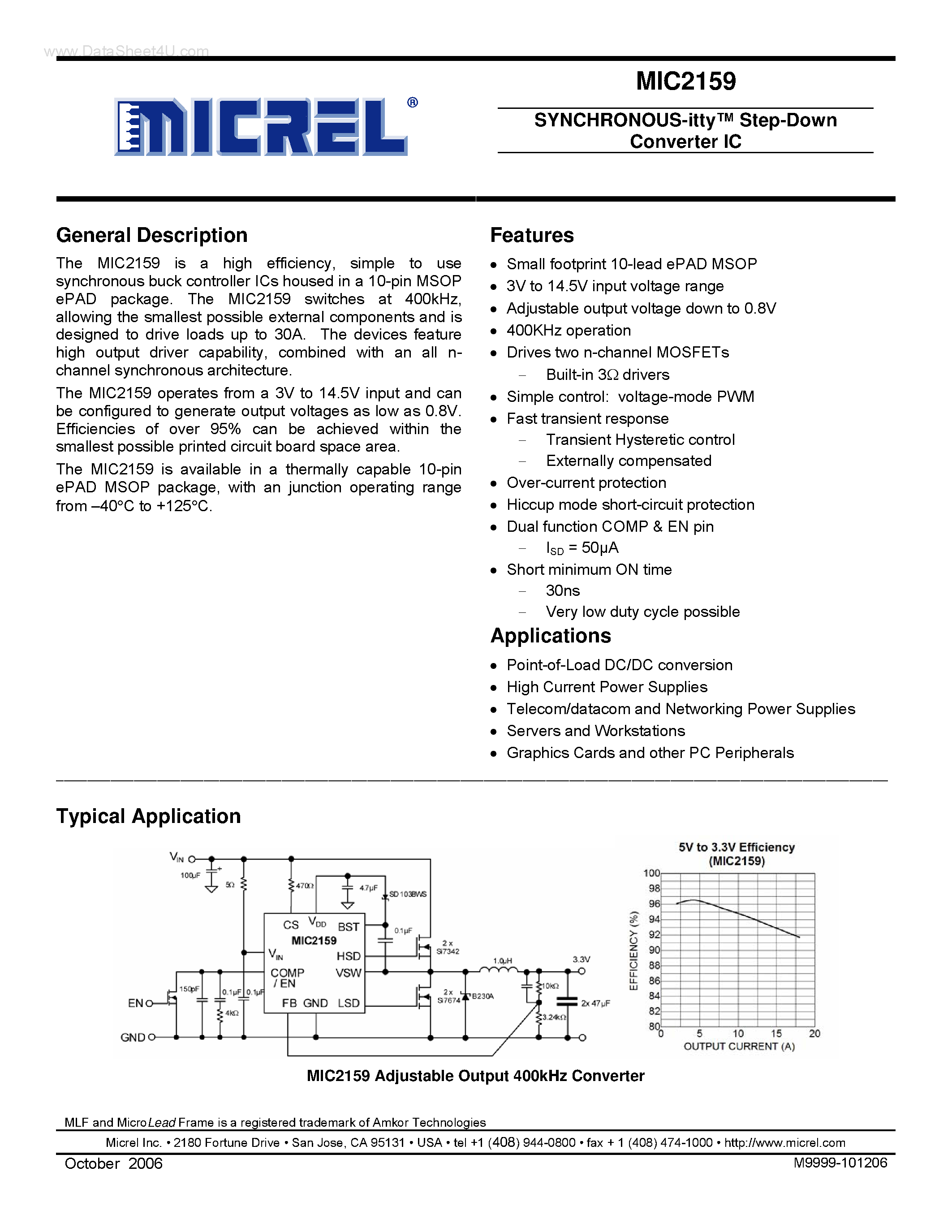 Datasheet MIC2159 - Step-Down Converter IC page 1