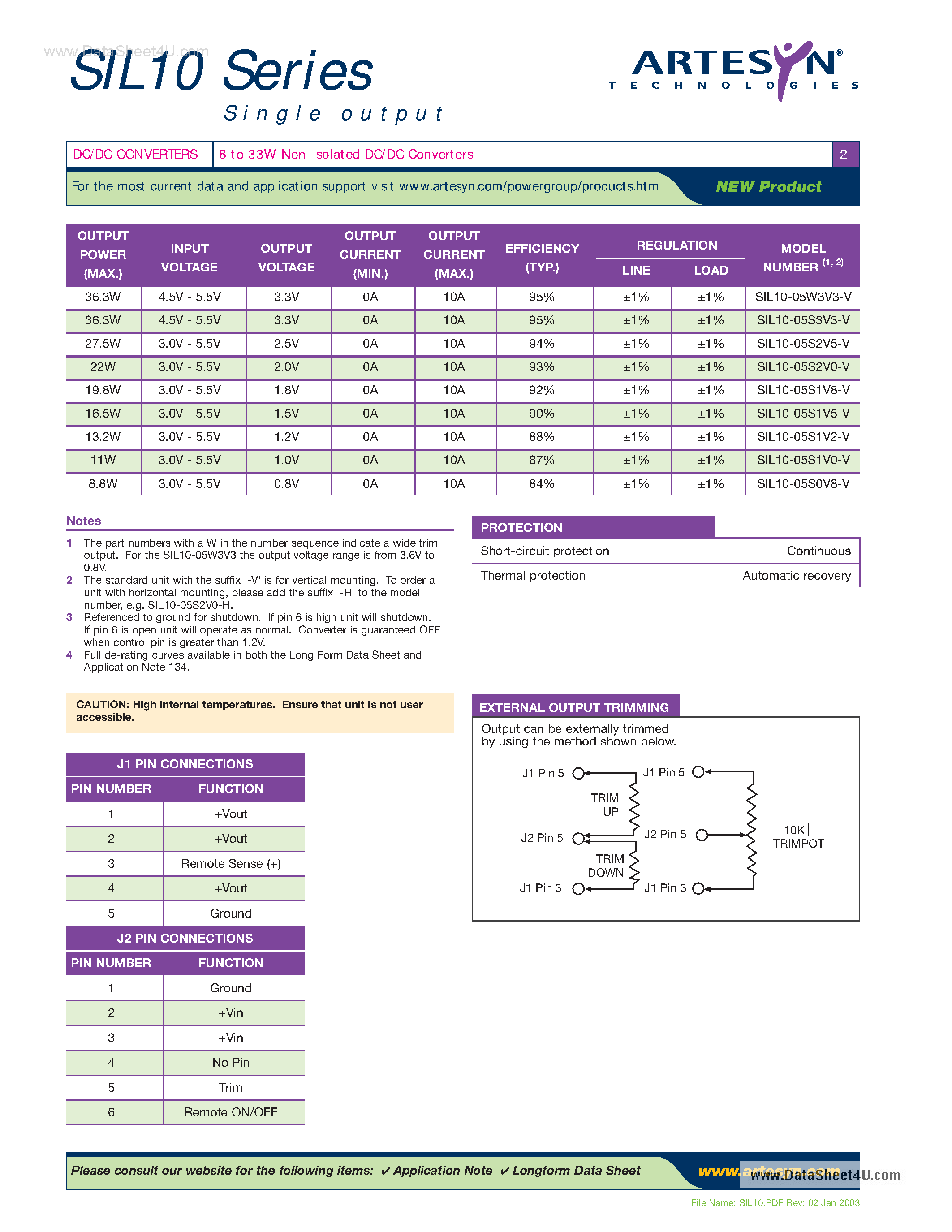 Даташит SIL10 - 8 to 33W Non-isolated DC/DC Converters страница 2
