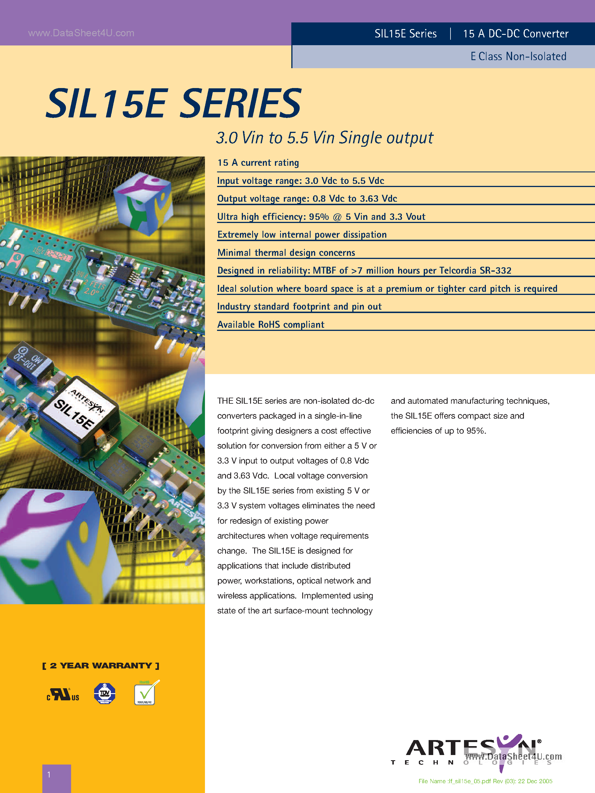 Datasheet SIL15E page 1 Datasheet SIL15E - 3.0 Vin to 5.5 Vin Single output page 1