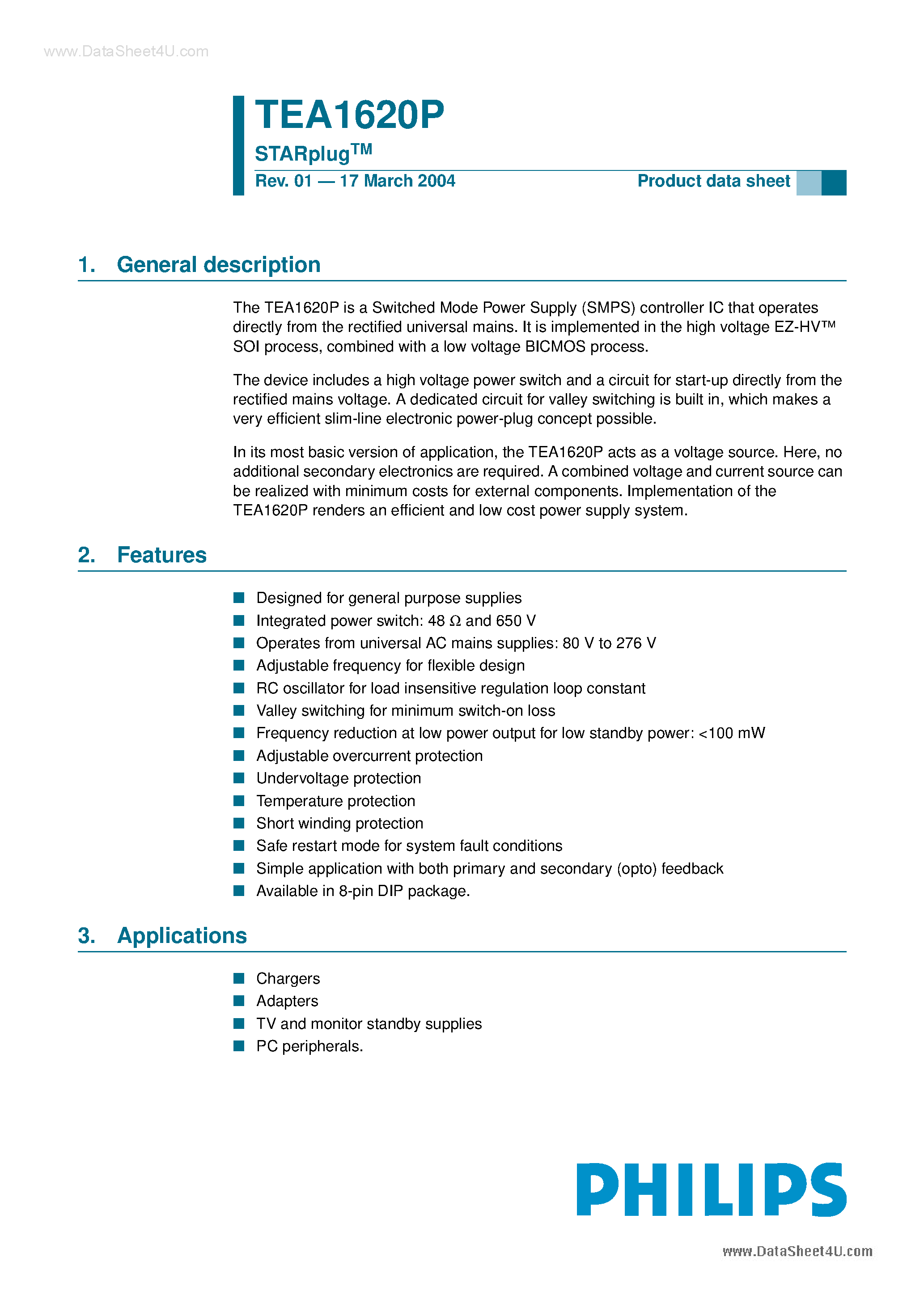 Даташит TEA1620P - STARplug страница 1