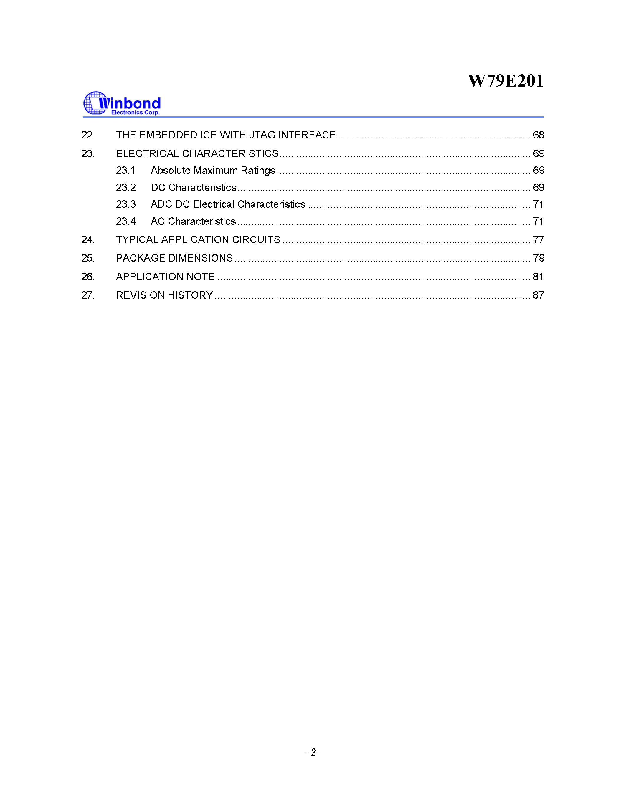 Даташит на микросхему W79E201 страница 2 Даташит W79E201 - 8-BIT MICROCONTROLLER страница 2
