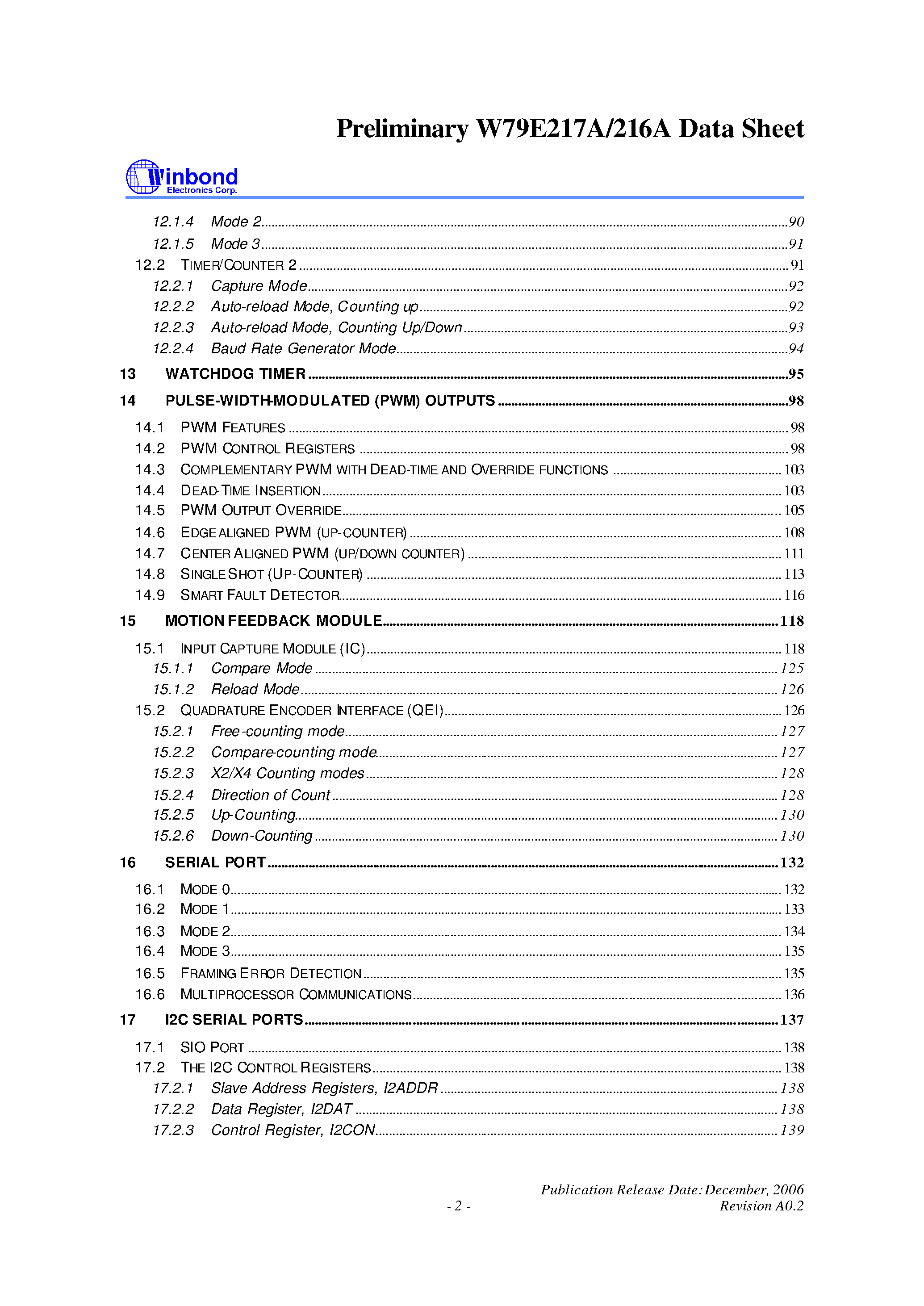 Datasheet W79E216A - (W79E216A / W79E217A) 8-BIT MICROCONTROLLER page 2