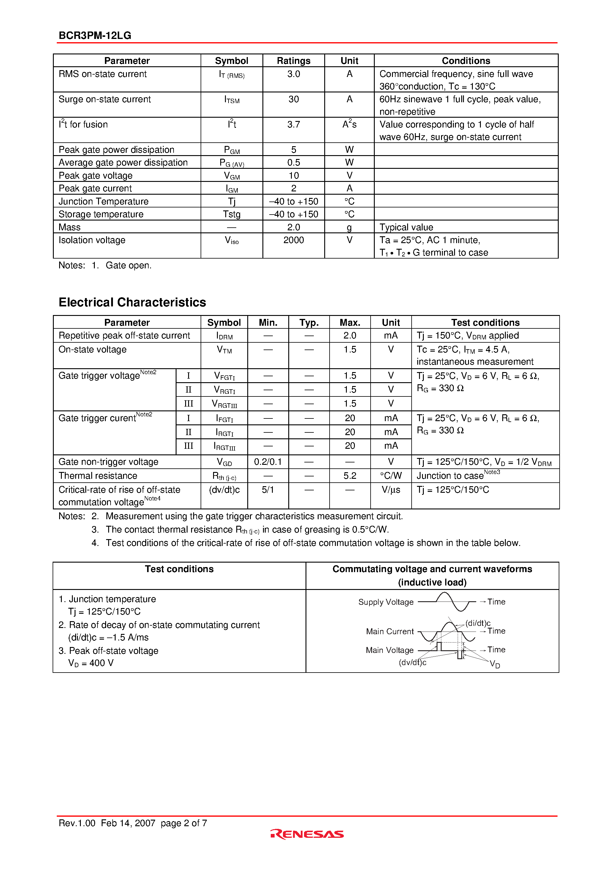 Datasheet BCR3PM-12LG - Triac Medium Power Use page 2