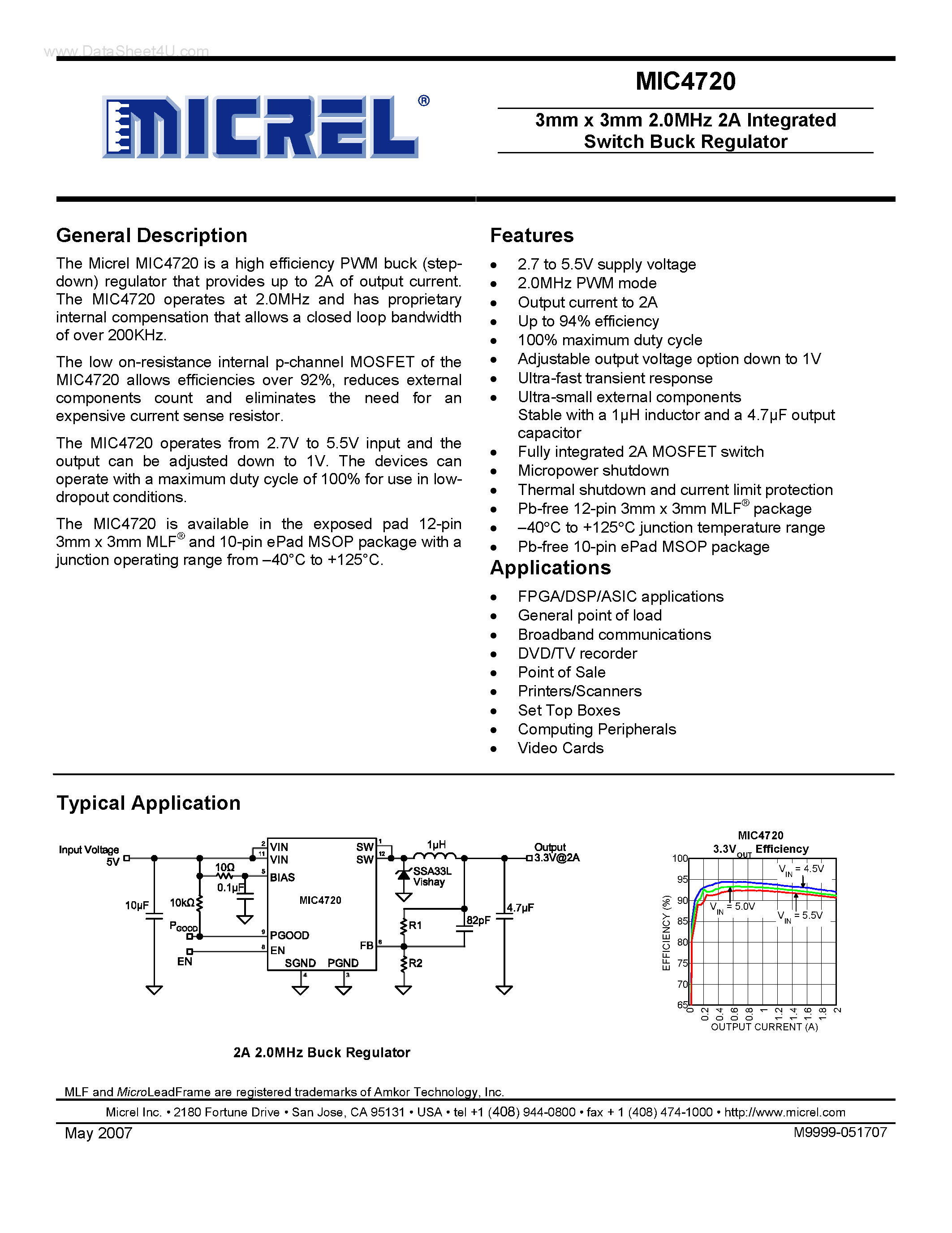 Datasheet MIC4720 page 1 Datasheet MIC4720 - 2A Integrated Switch Buck Regulator page 1