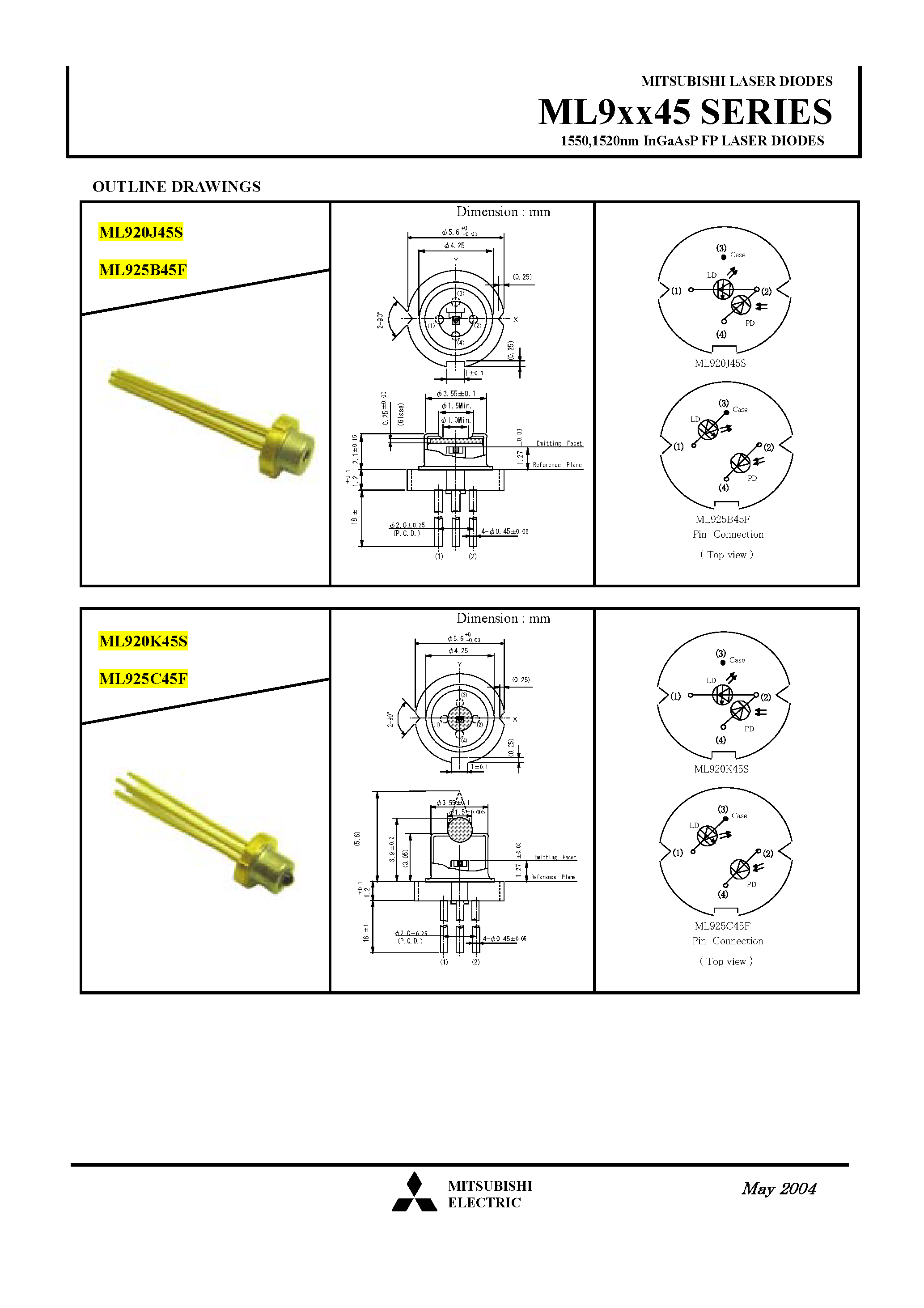 Даташит на микросхему ML920J45S страница 2 Даташит ML920J45S - (ML9xx45) InGaAsP FP LASER DIODES страница 2