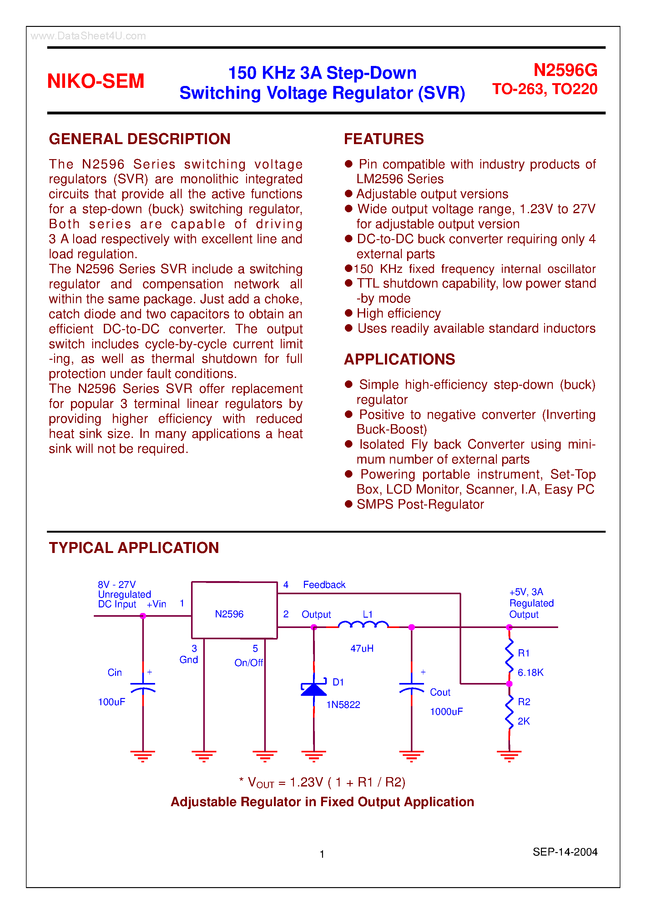 Datasheet N2596G - 3A Step-Down Switching Voltage Regulator page 1