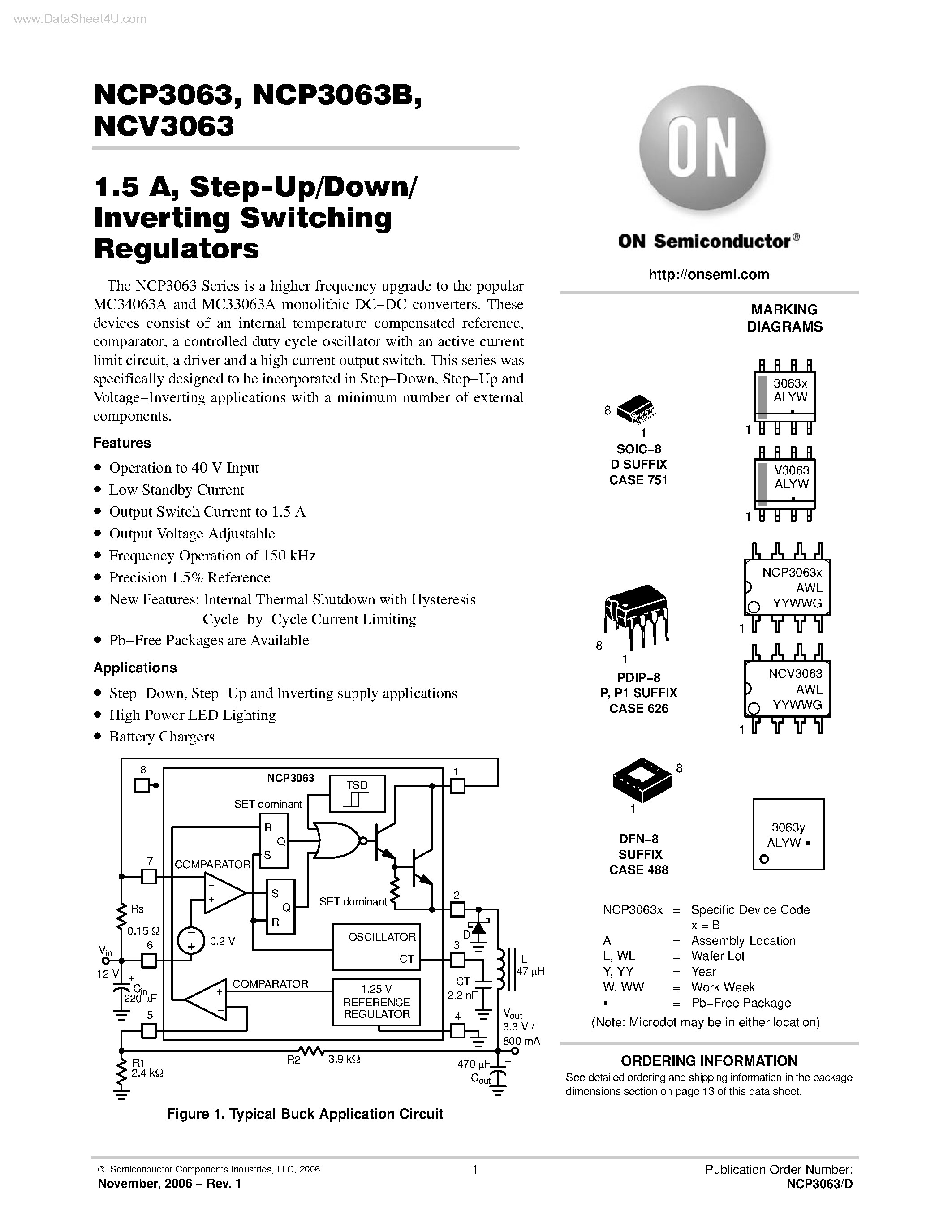 Datasheet NCV3063 - Step-Up/Down/Inverting Switching Regulators page 1