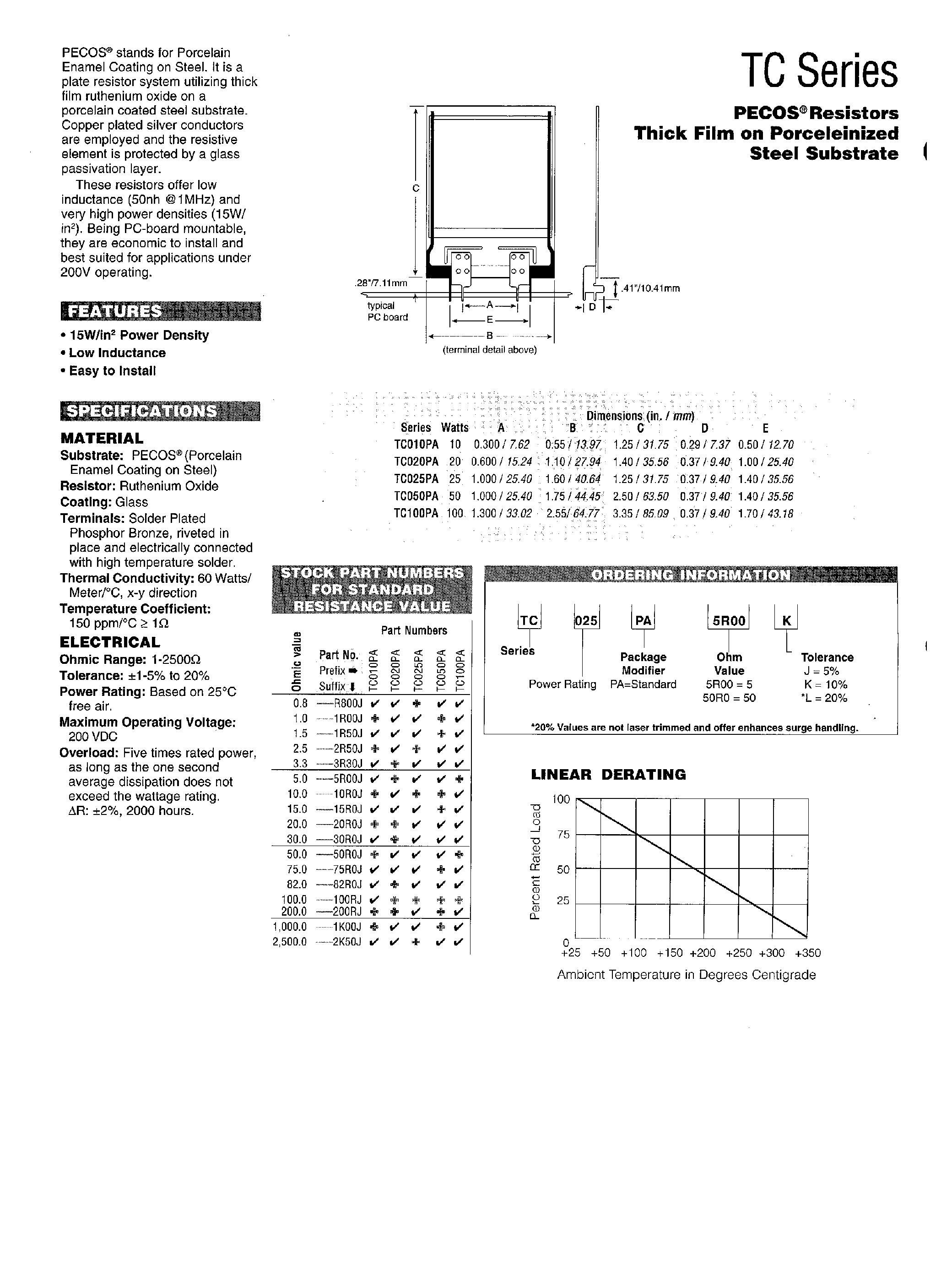 Datasheet TC100PA - (TC Series) Thick Film on Porceleinized Steel Substrate page 1