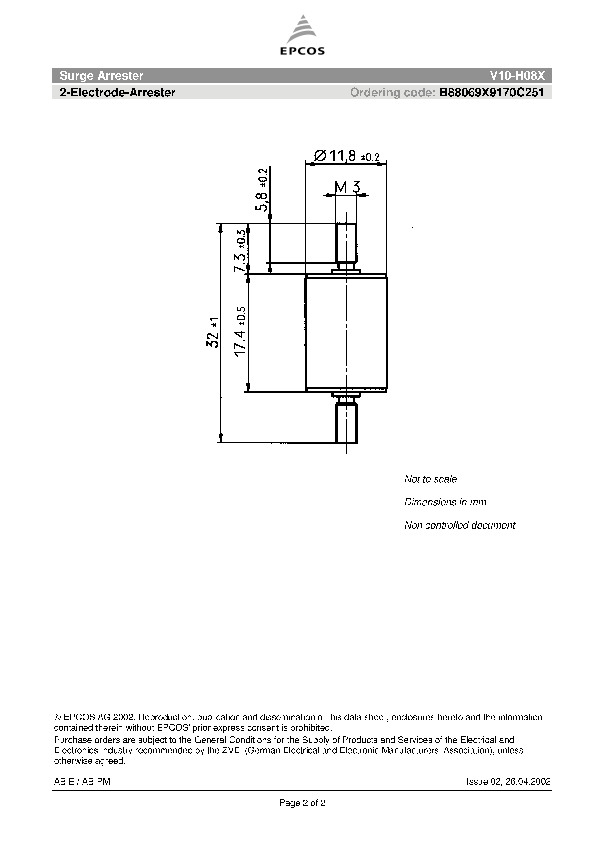 Datasheet V10-H08X - Surge Arrester 2-Electrode-Arrester page 2