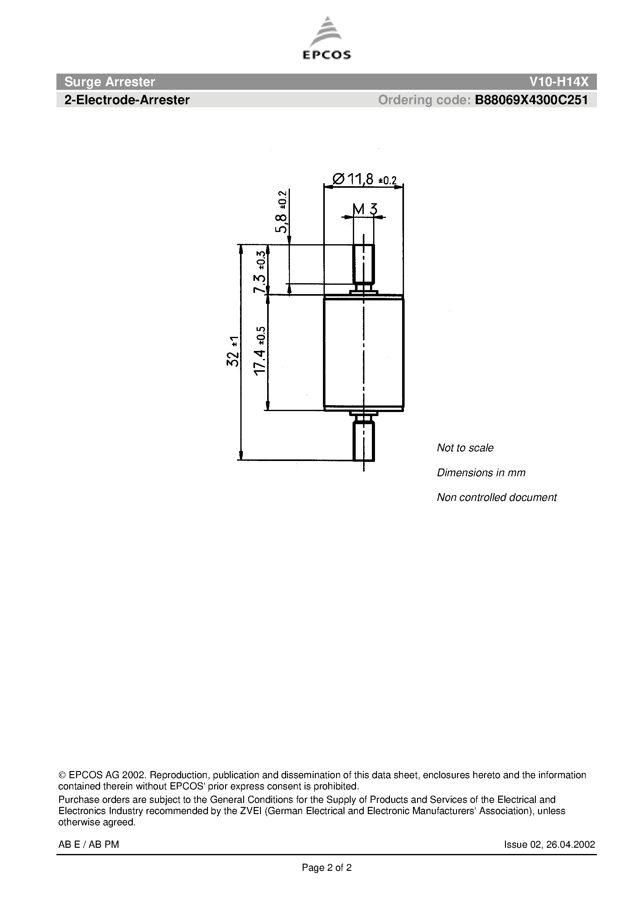 Datasheet V10-H14X - Surge Arrester 2-Electrode-Arrester page 2