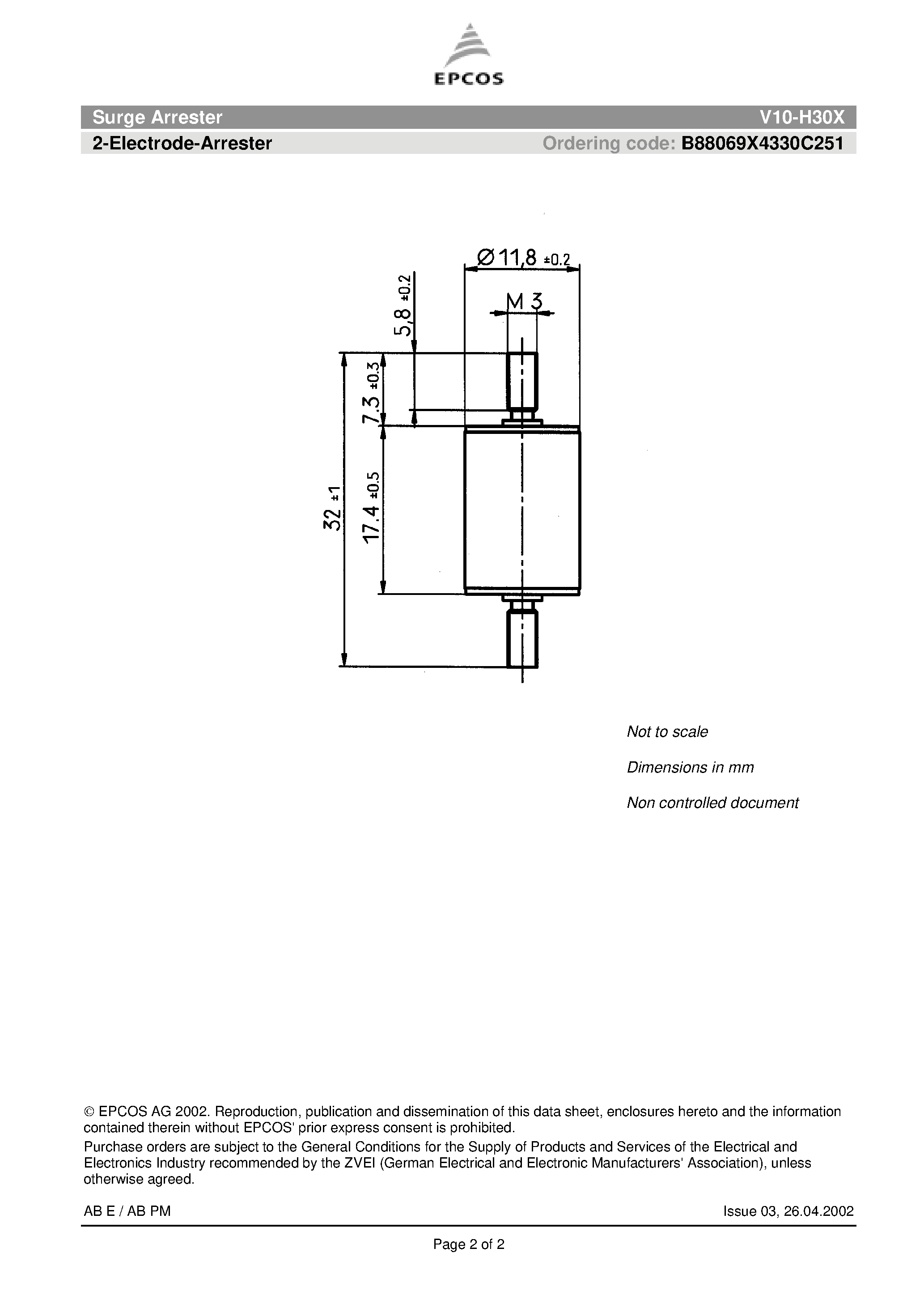 Datasheet V10-H30X - Surge Arrester 2-Electrode-Arrester page 2