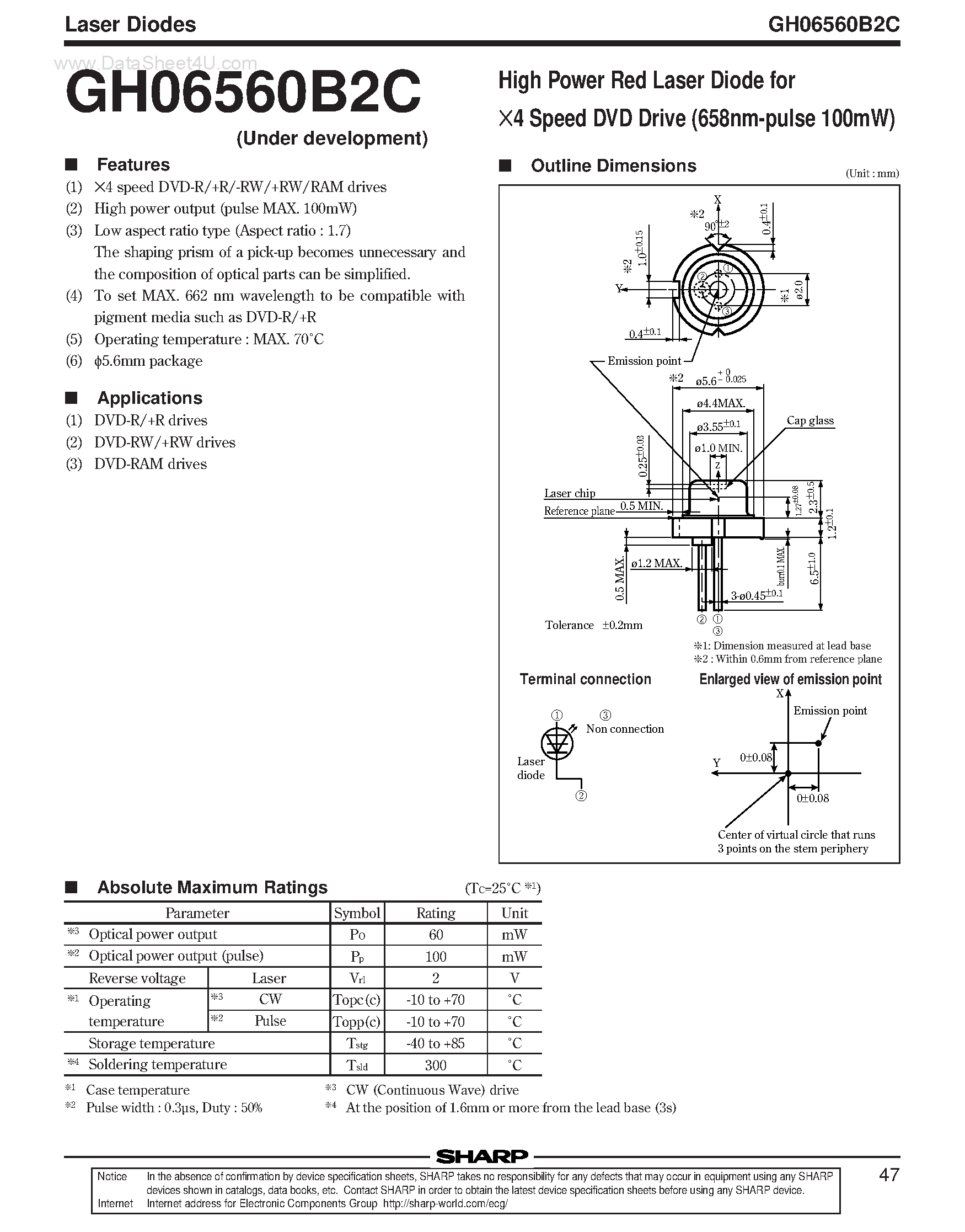 Даташит на микросхему GH06560B2C страница 1 Даташит GH06560B2C - Laser Diodes страница 1