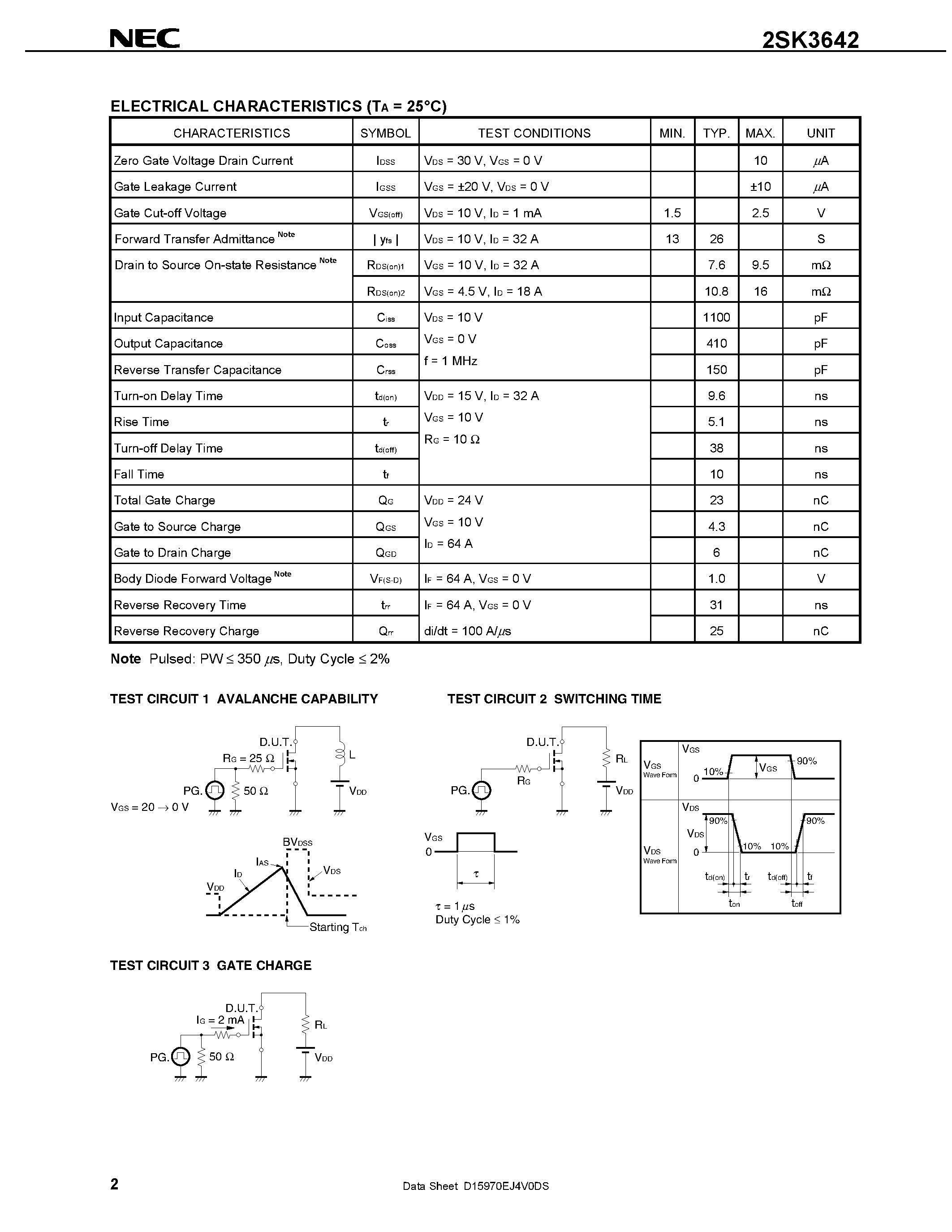 Datasheet 2SK3642 - SWITCHING N-CHANNEL POWER MOSFET page 2