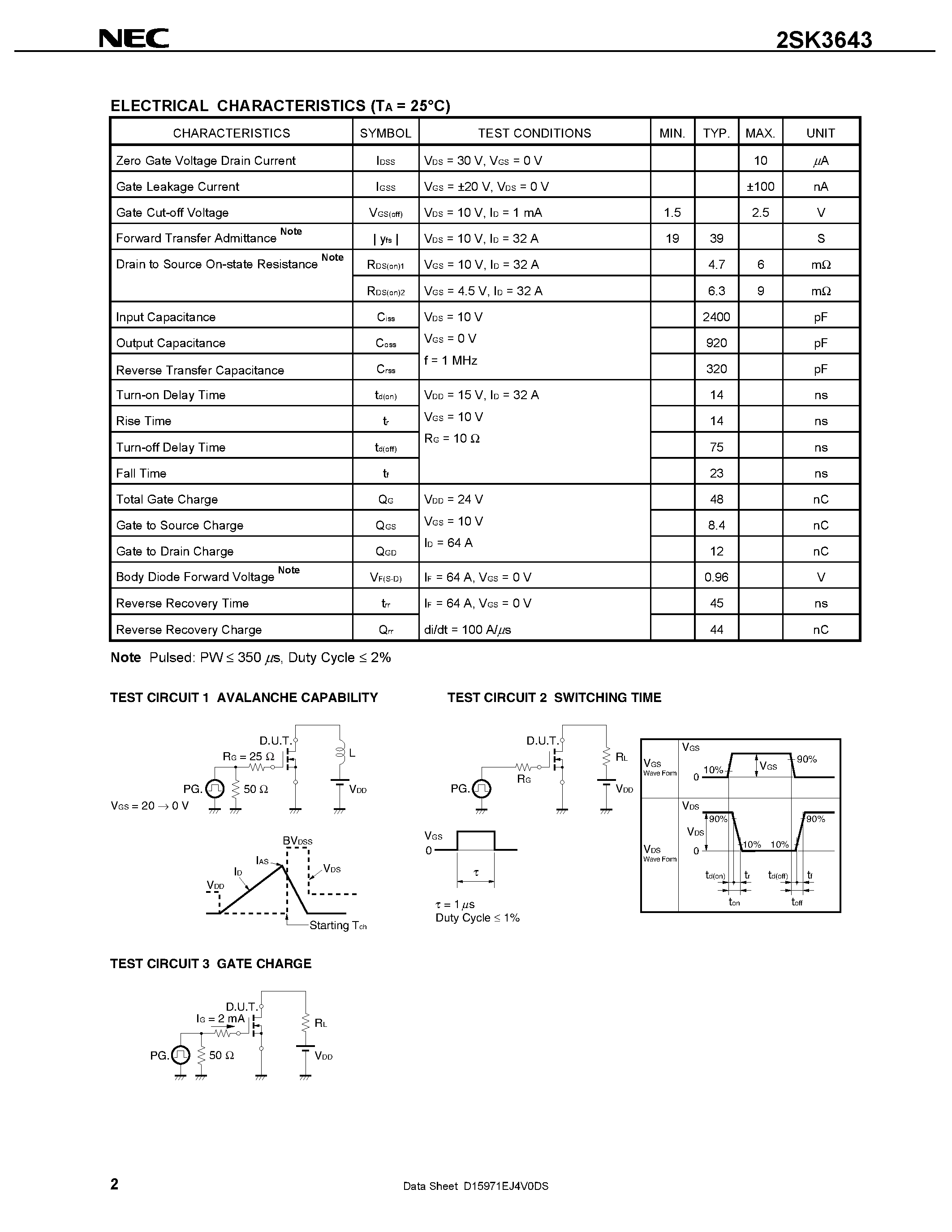Datasheet 2SK3643 - SWITCHING N-CHANNEL POWER MOSFET page 2