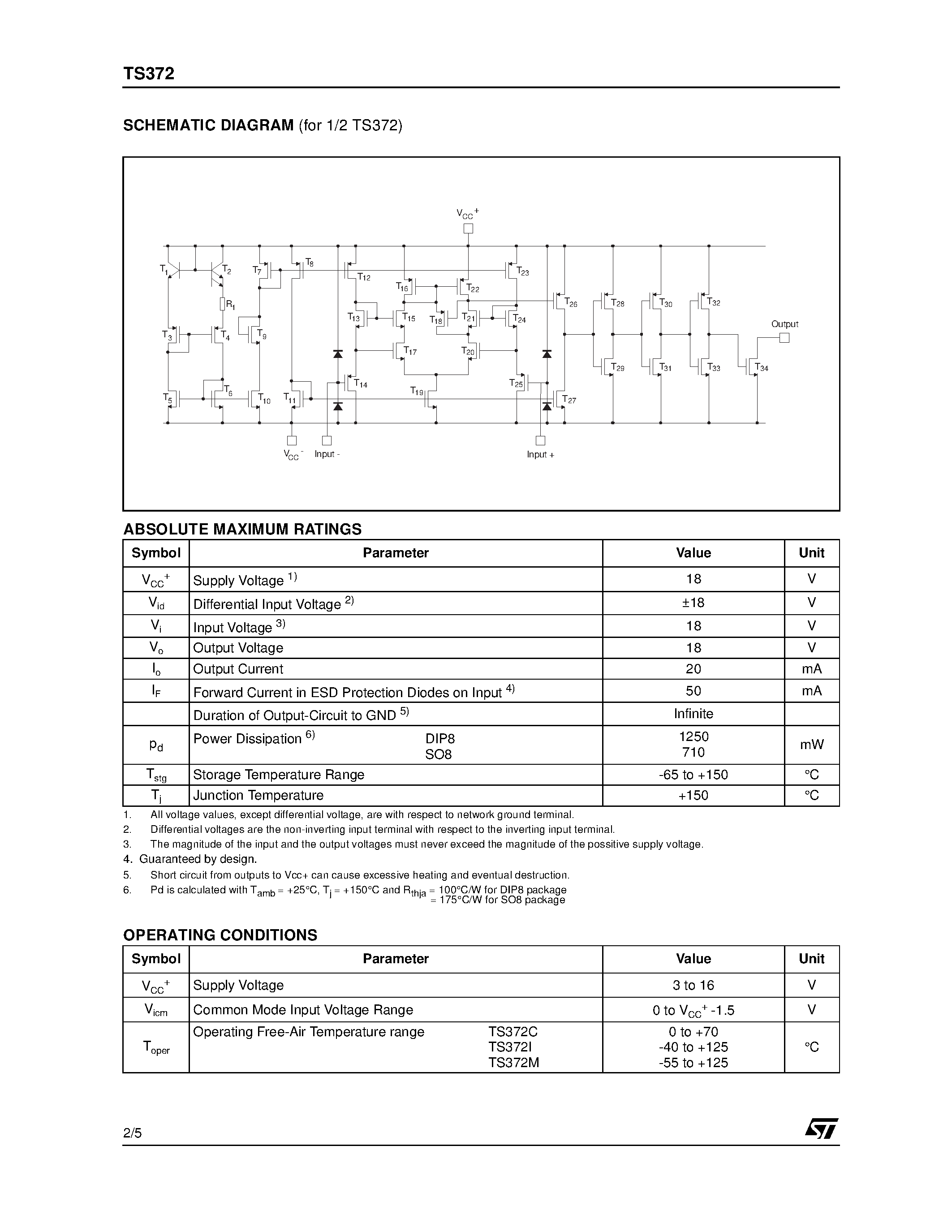Datasheet TS372 - LOW POWER DUAL CMOS VOLTAGE COMPARATOR page 2