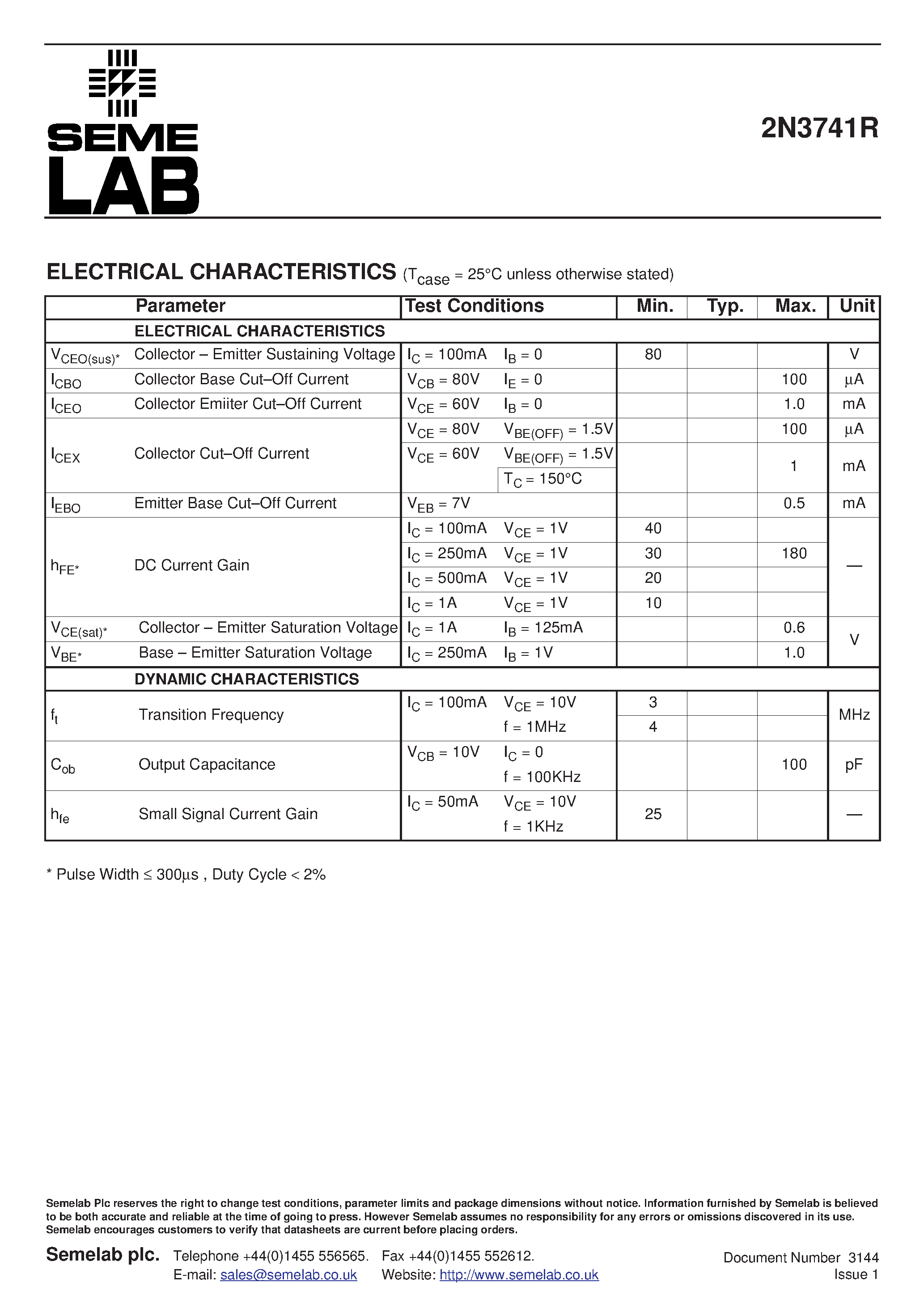 Datasheet 2N3741R page 2 Datasheet 2N3741R - POWER TRANSISTORS PNP SILICON page 2