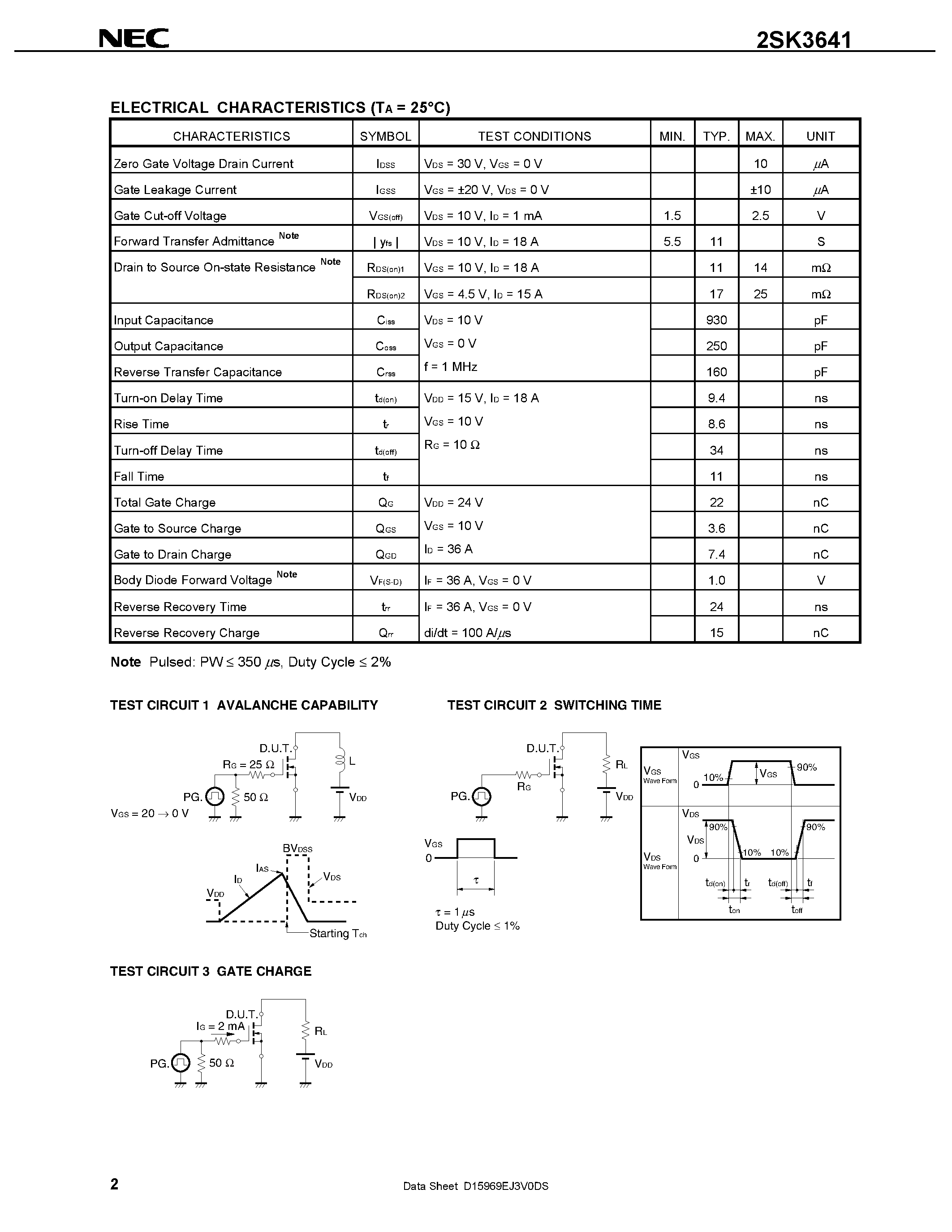 Datasheet 2SK3641 - SWITCHING N-CHANNEL POWER MOSFET page 2