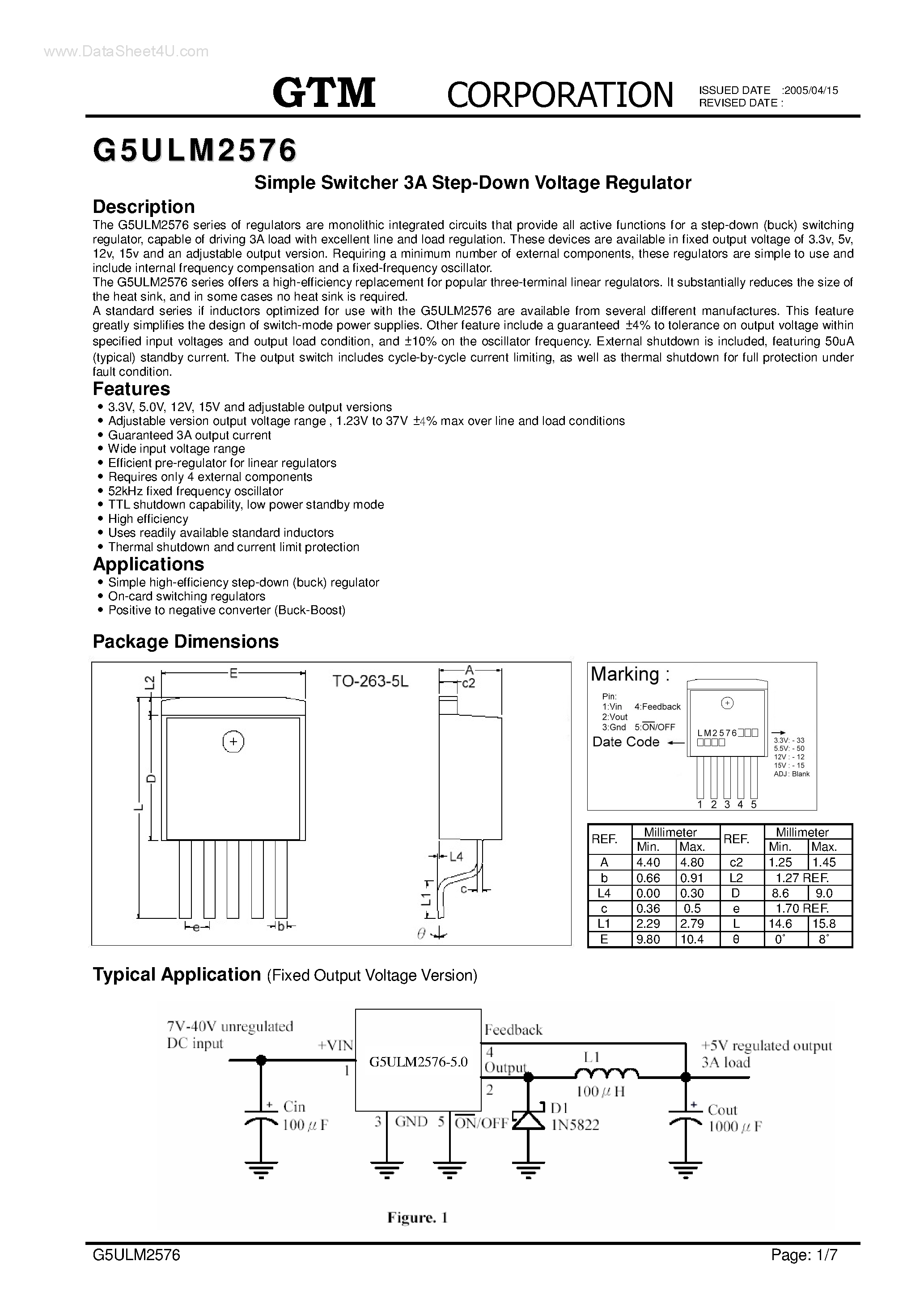 Даташит G5ULM2576 - Simple Switcher 3A Step-Down Voltage Regulator страница 1