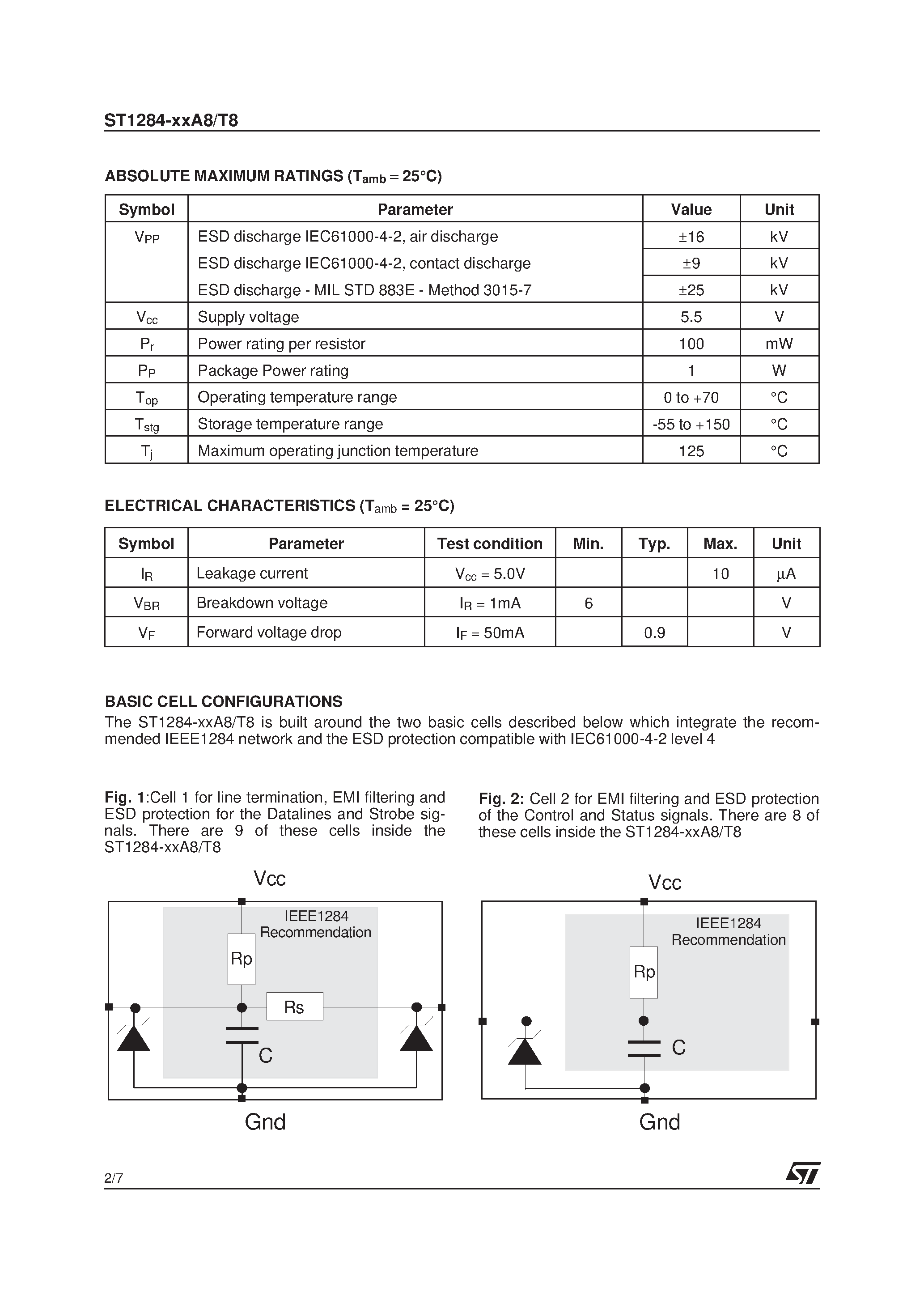 Datasheet ST1284-xxA8 page 2 Datasheet ST1284-xxA8 - PARALLEL PORT SINGLE TERMINATION NETWORK page 2