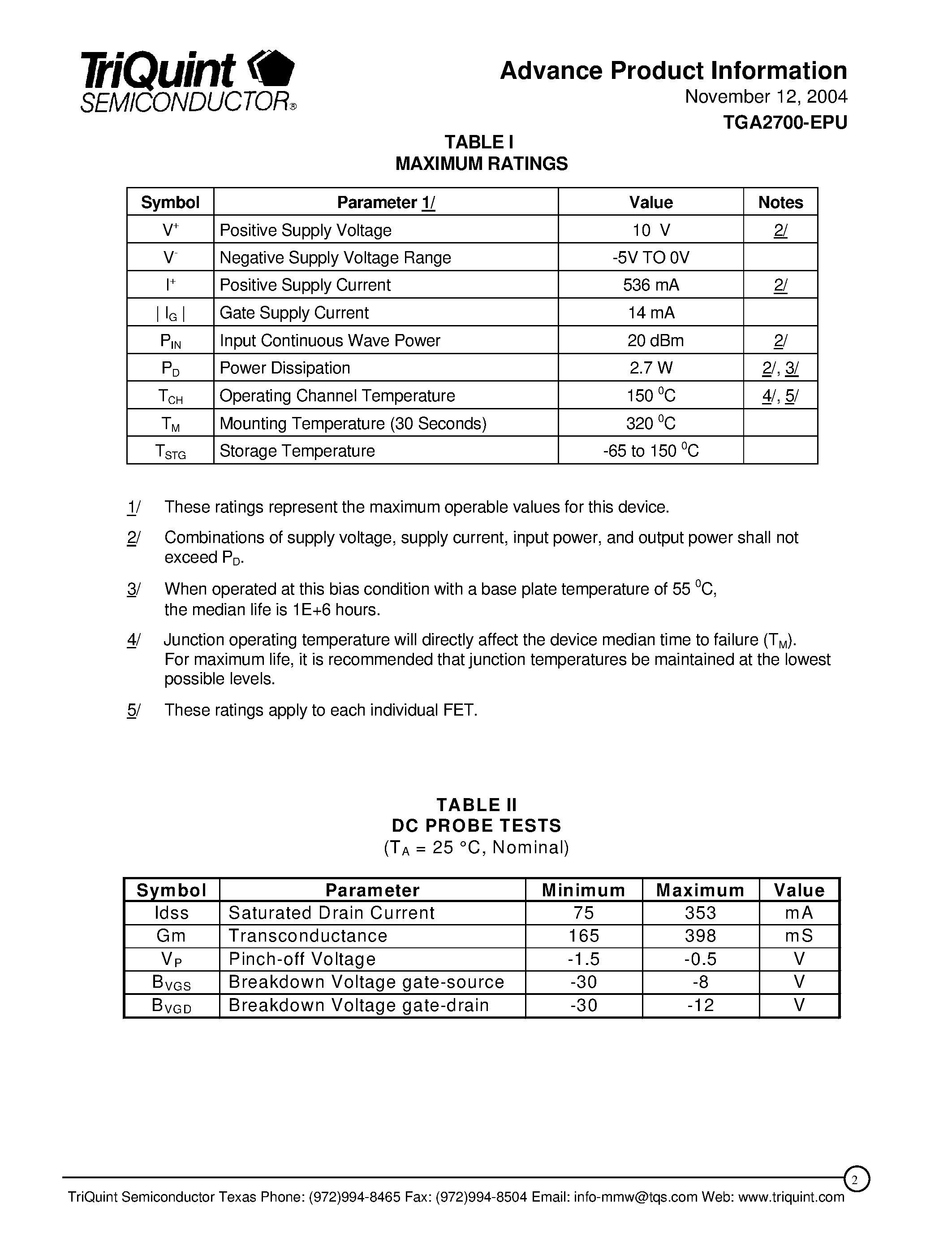 Даташит TGA2700 - X-Band Driver Amplifier страница 2