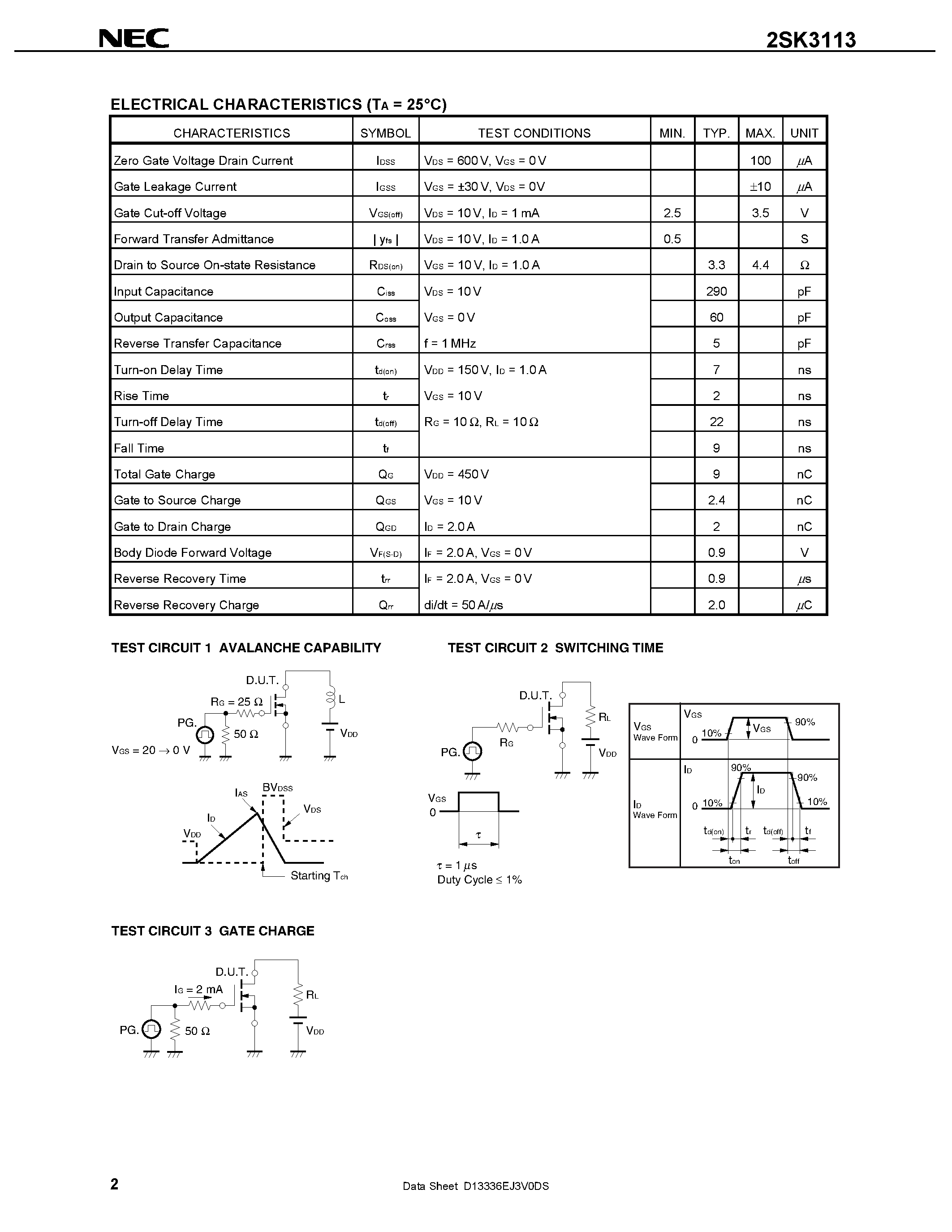 Datasheet 2SK3113 - SWITCHING N-CHANNEL POWER MOSFET page 2