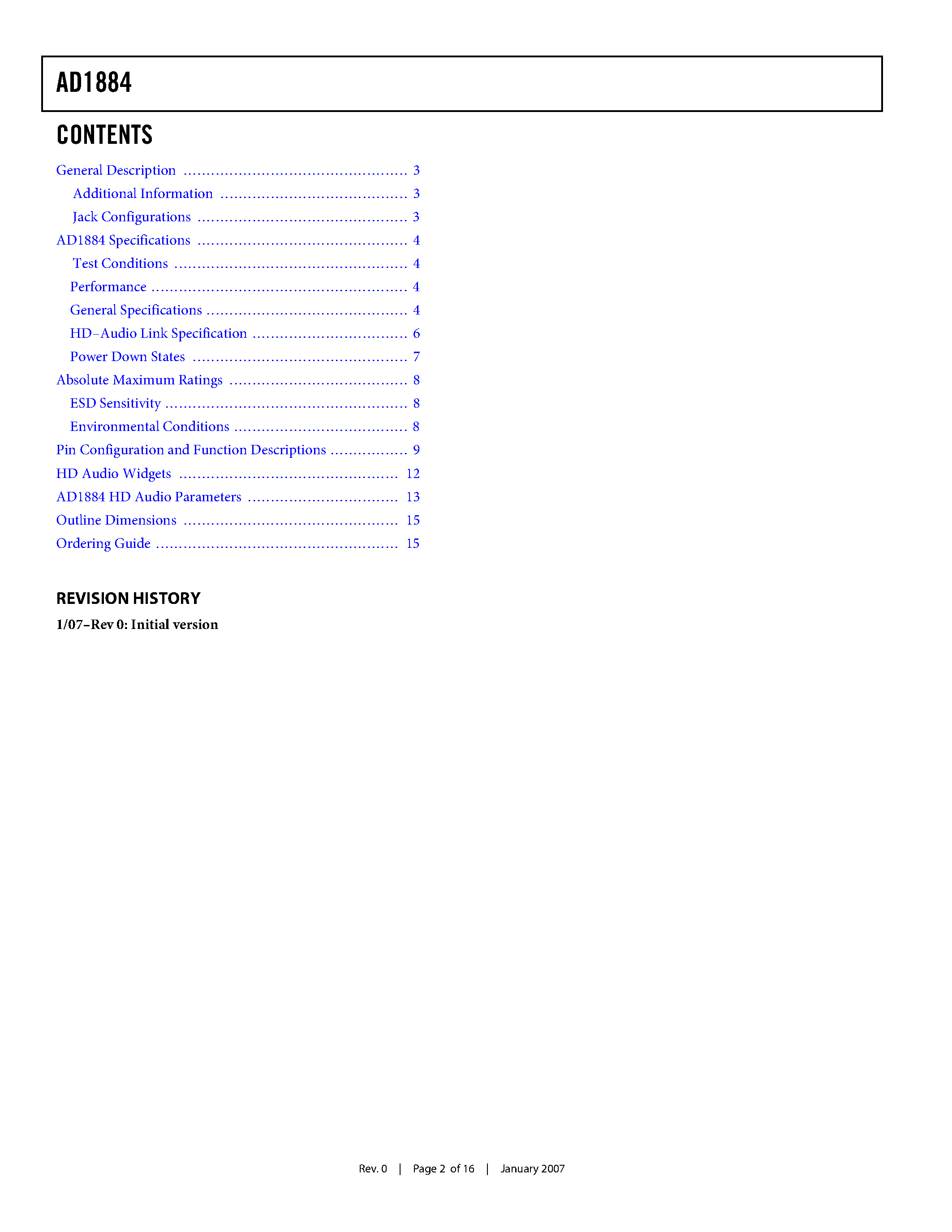Datasheet AD1884 - High Definition Audio SoundMAX Codec page 2