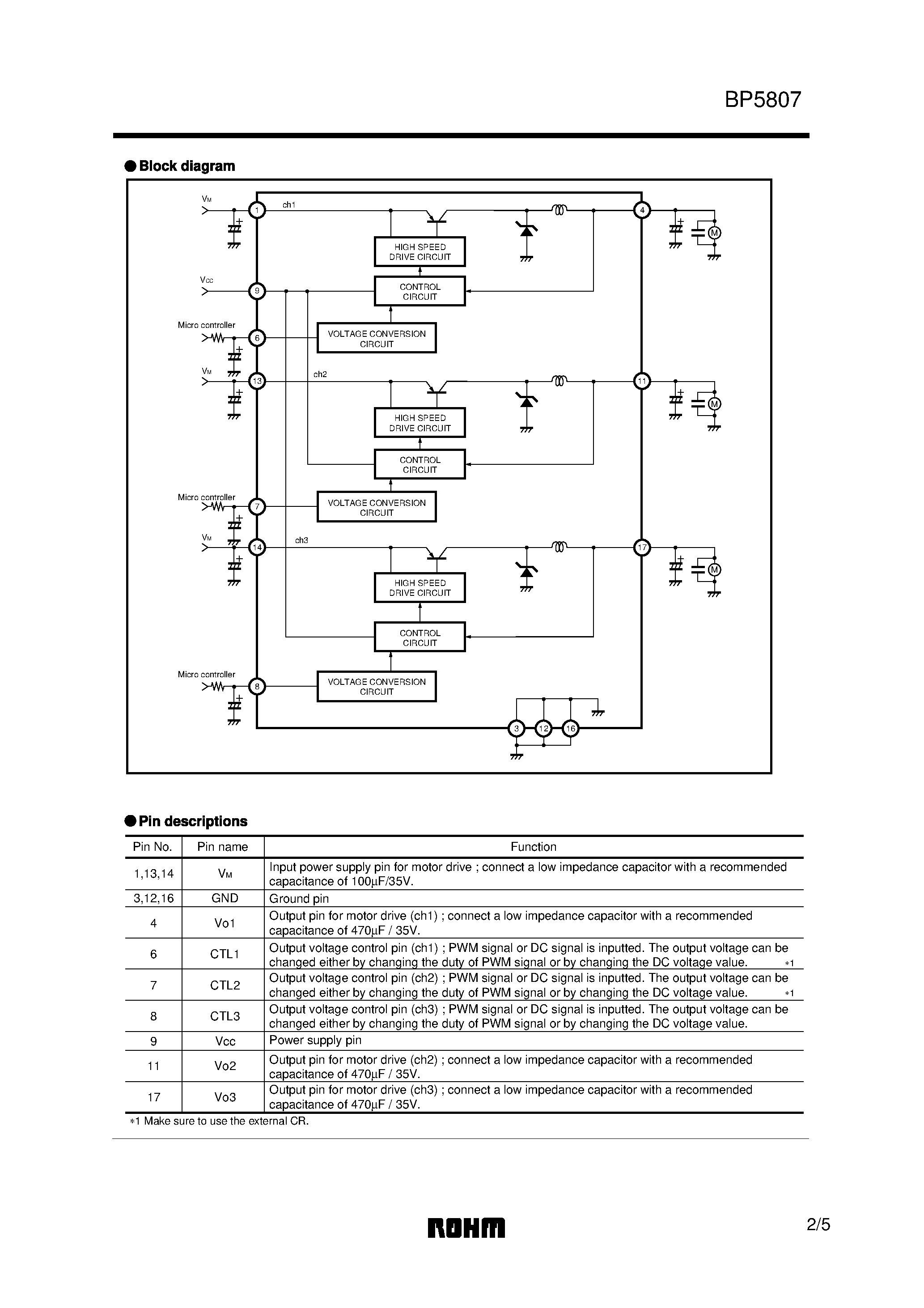 Даташит на микросхему BP5807 страница 2 Даташит BP5807 - High efficiency switching-type motor driver страница 2