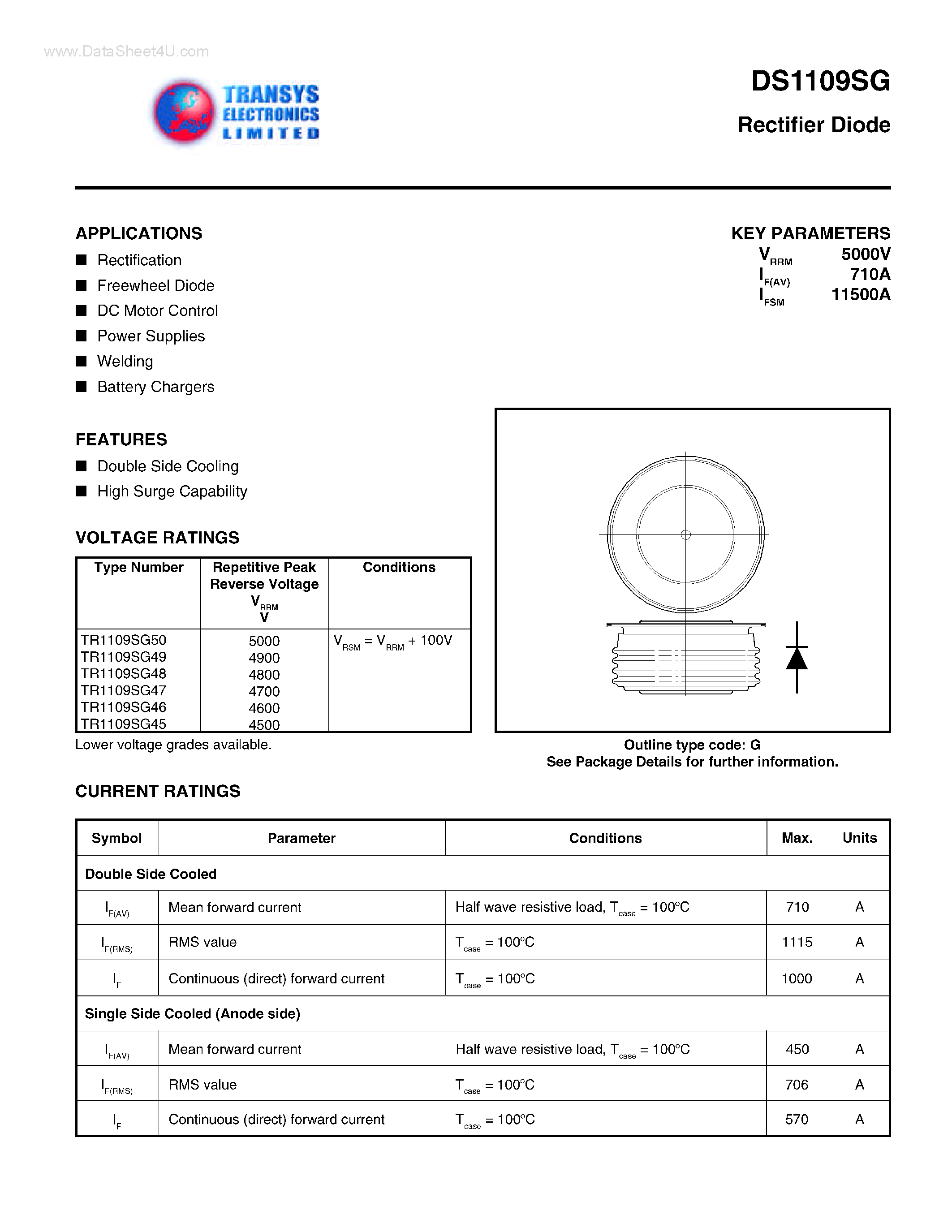 Datasheet DS1109SG page 1 Datasheet DS1109SG - Rectifier Diode page 1