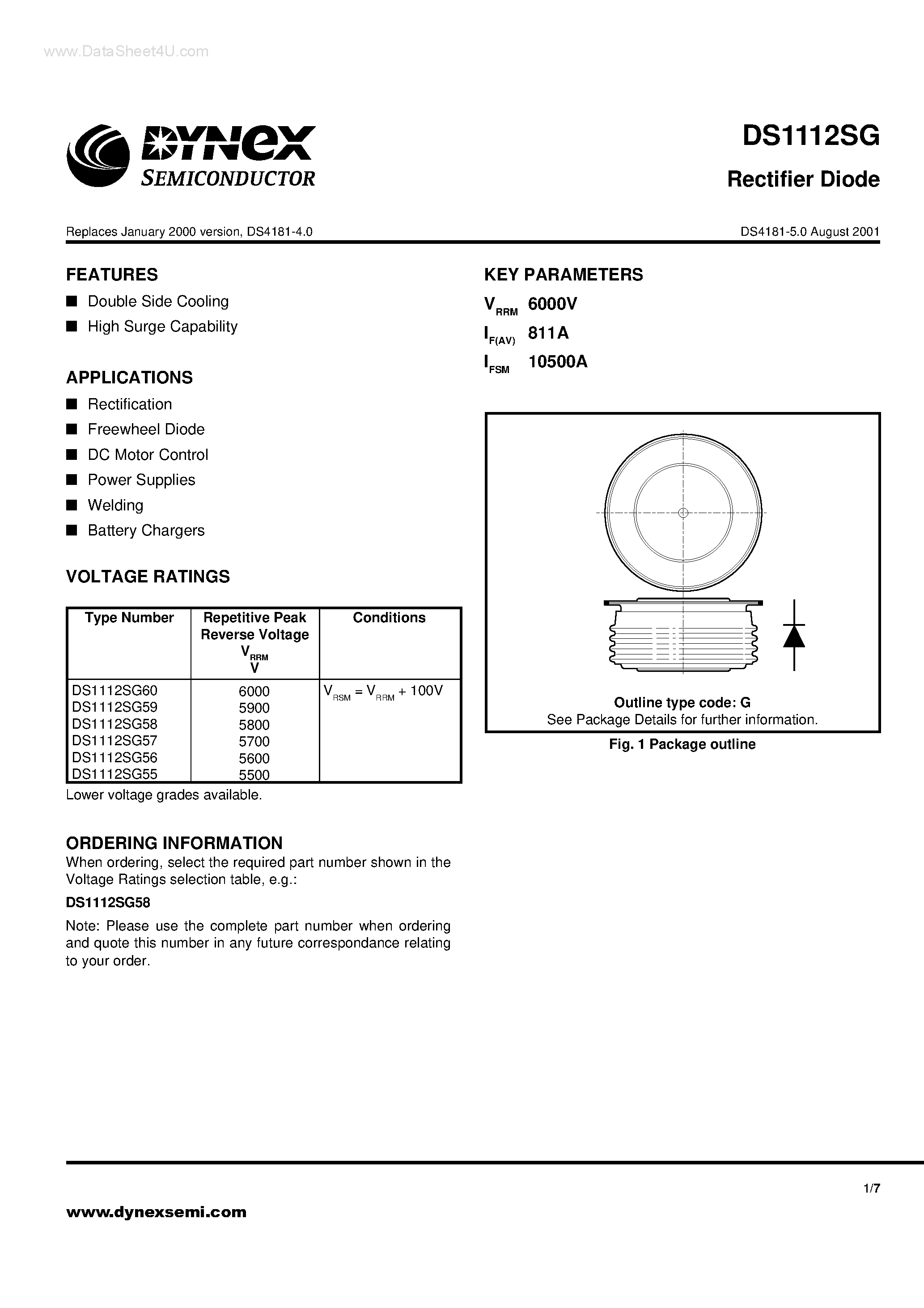 Datasheet DS1112SG page 1 Datasheet DS1112SG - Rectifier Diode page 1
