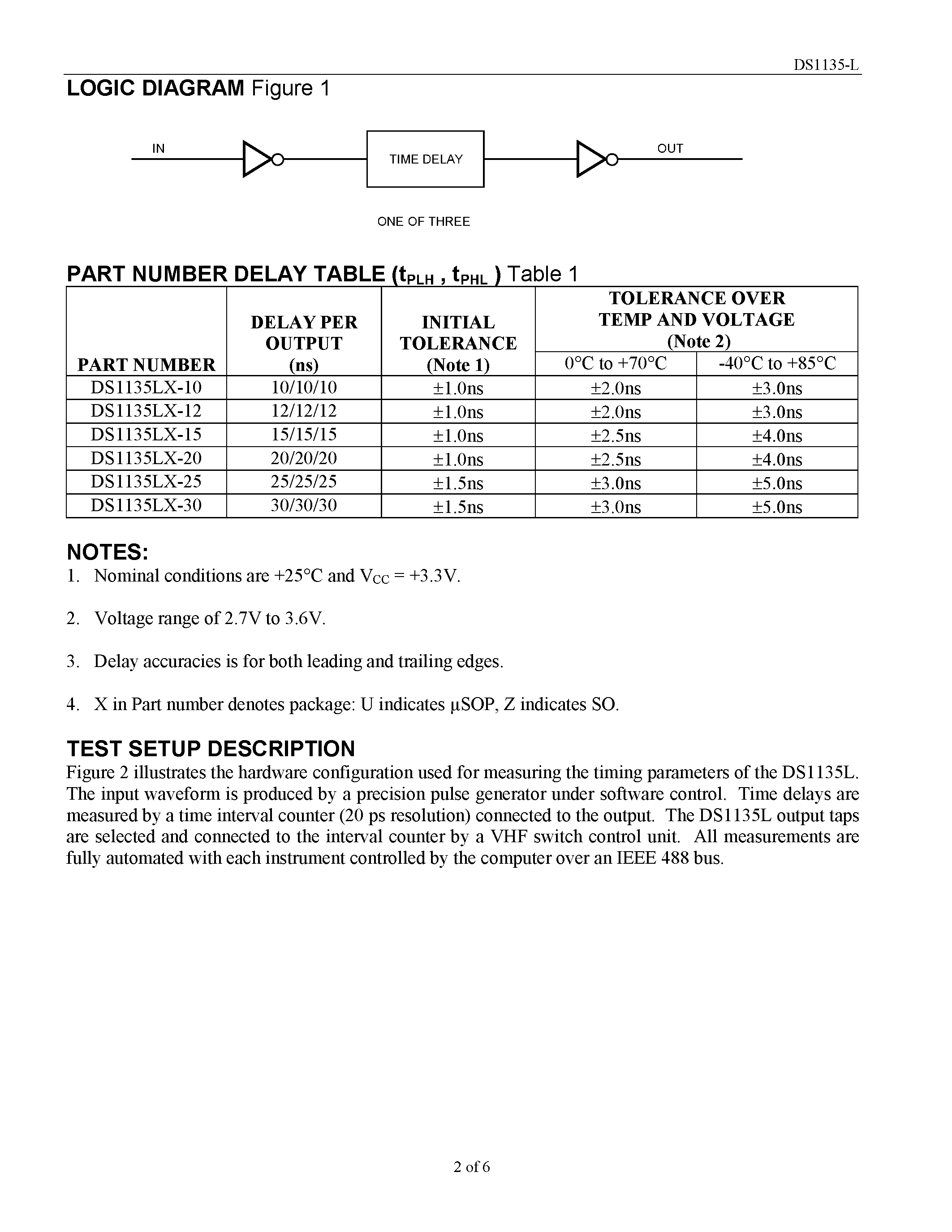 Datasheet DS1135L - 3V 3-in-1 High-Speed Silicon Delay Line page 2