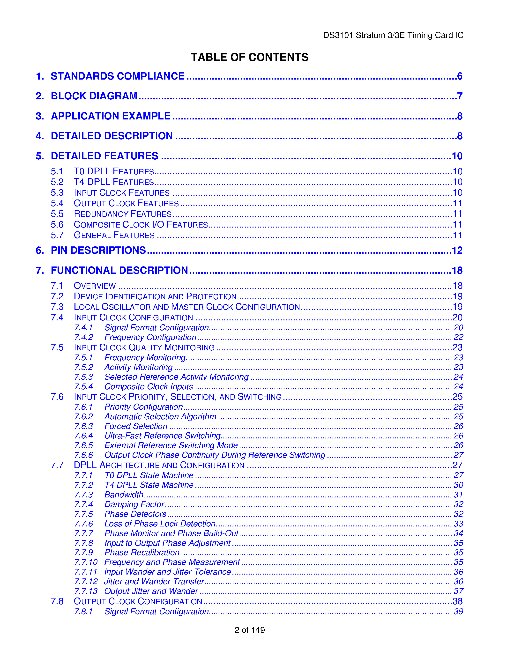 Datasheet DS3101 - Stratum 3/3E Timing Card IC page 2