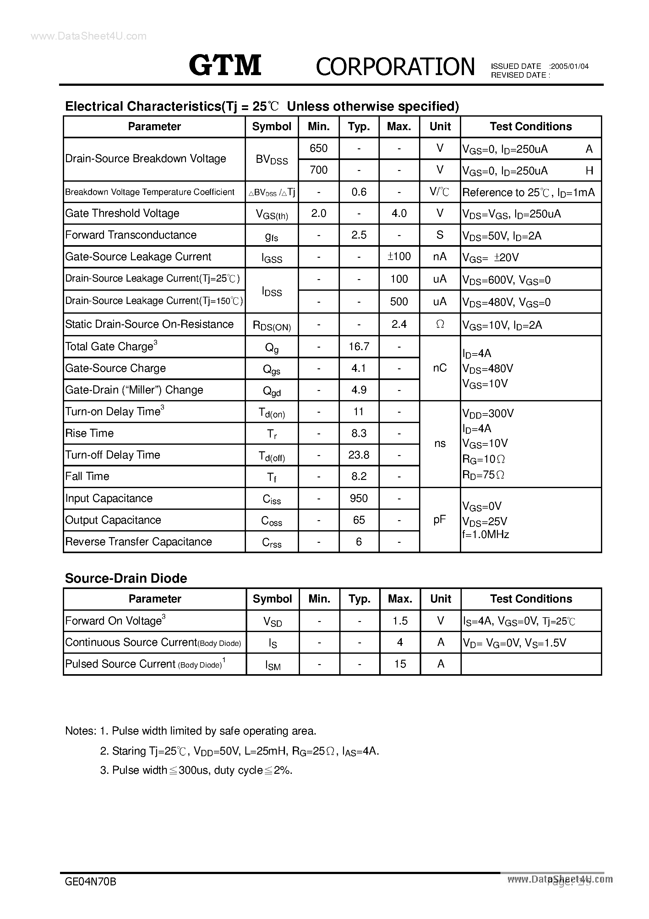 Datasheet GE04N70B page 2 Datasheet GE04N70B - N-CHANNEL ENHANCEMENT MODE POWER MOSFET page 2