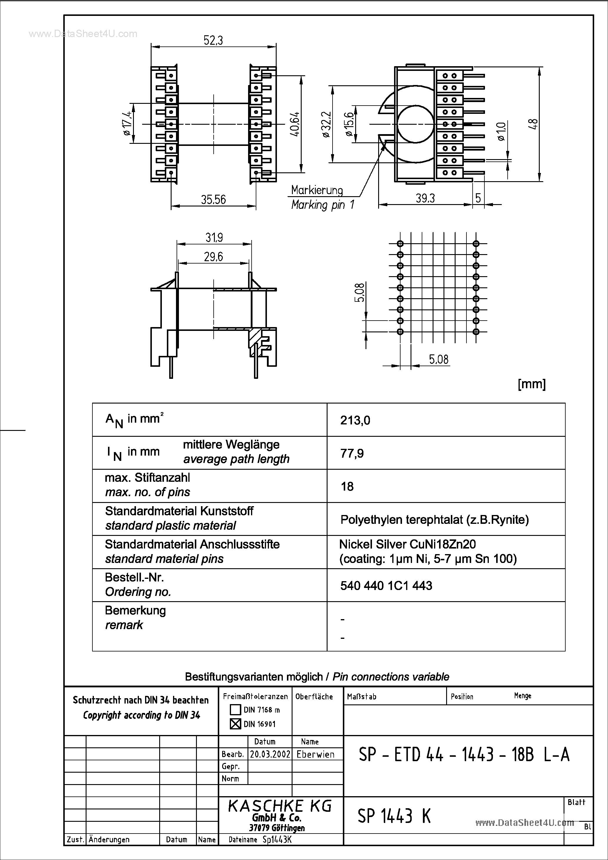 Datasheet ETD44 page 2 Datasheet ETD44 - T-H BOBBIN page 2