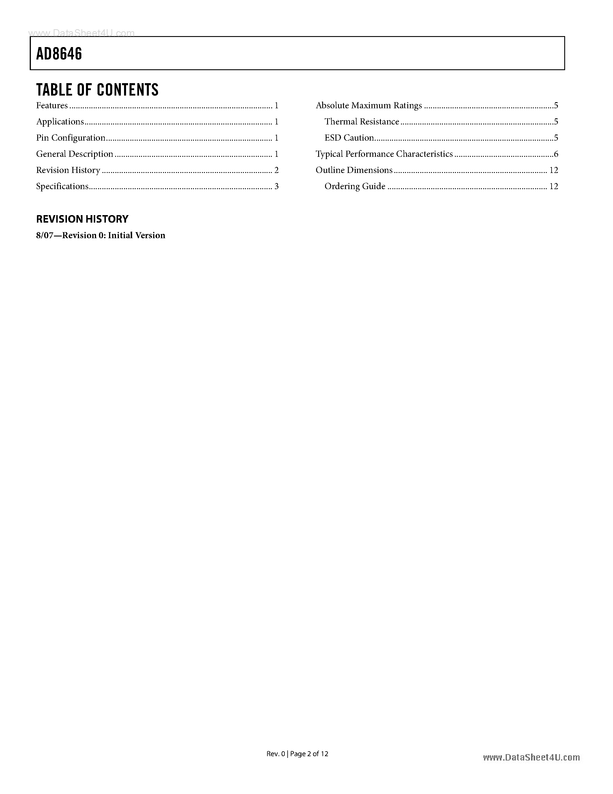 Datasheet AD8646 - 24MHz Rail-to-Rail Dual Amplifier page 2