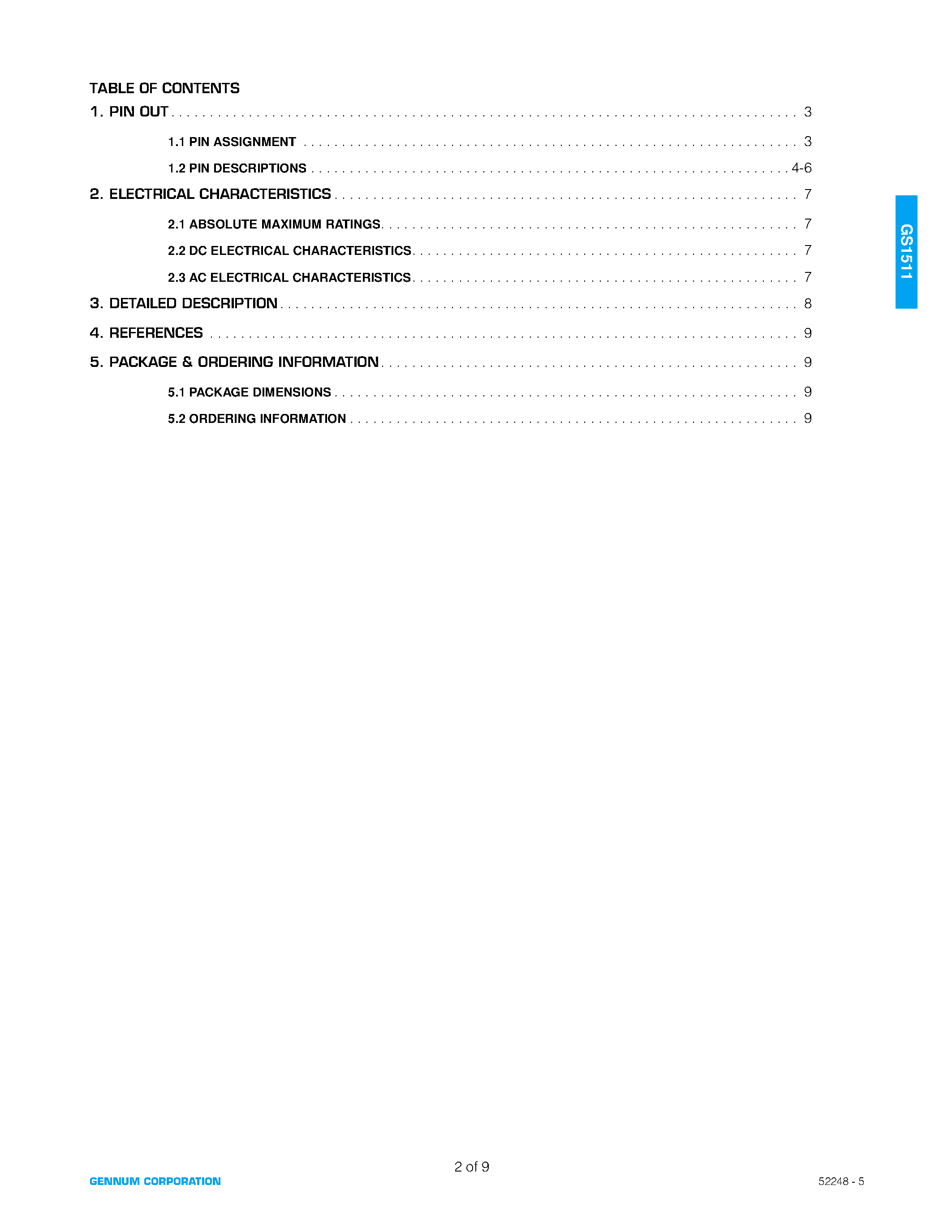 Datasheet GS1511 - HD-LINX -TM GS1511 HDTV Serial Digital Formatter page 2